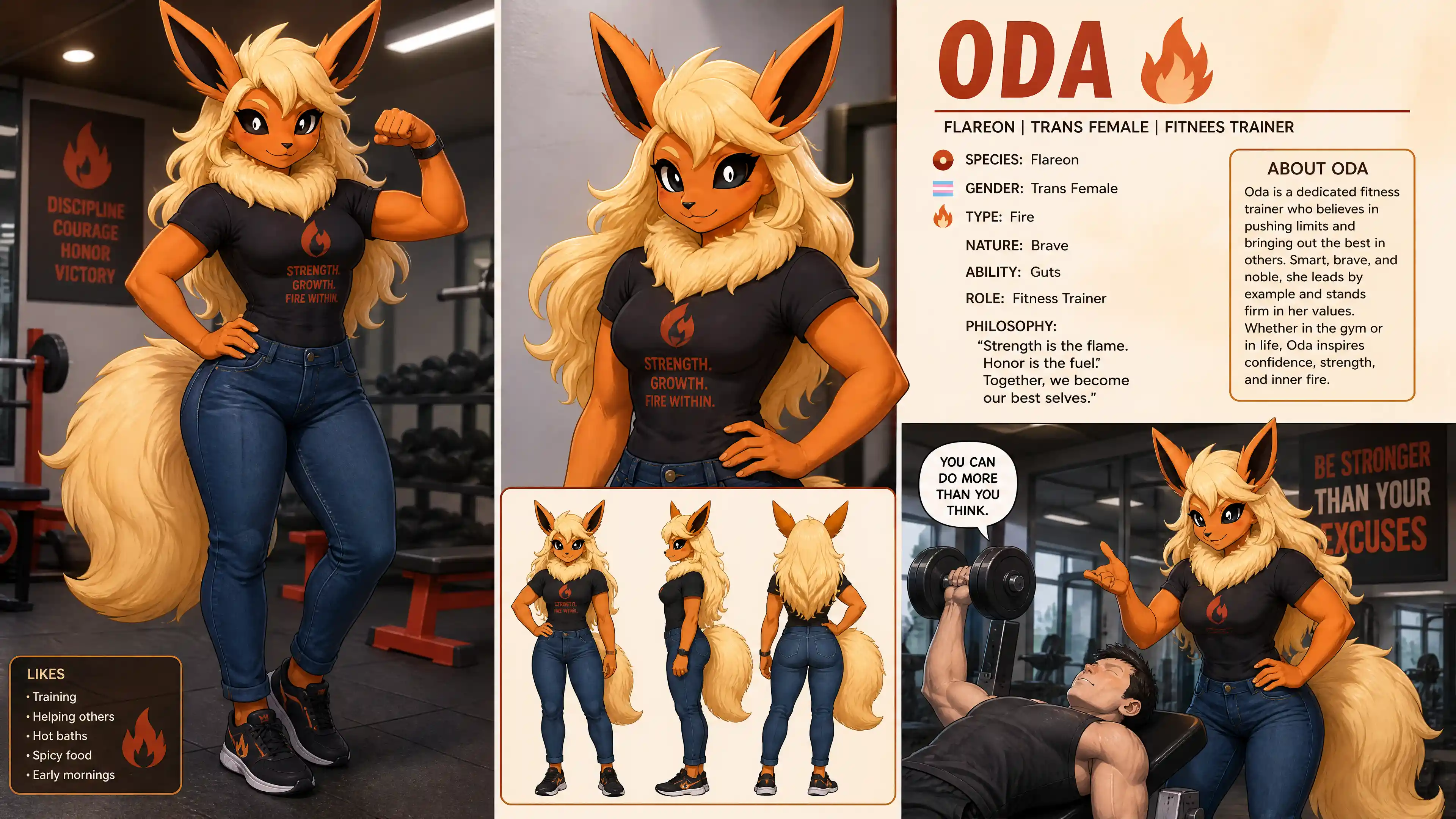 Anthro flareon woman with blonde hair in casual outfit