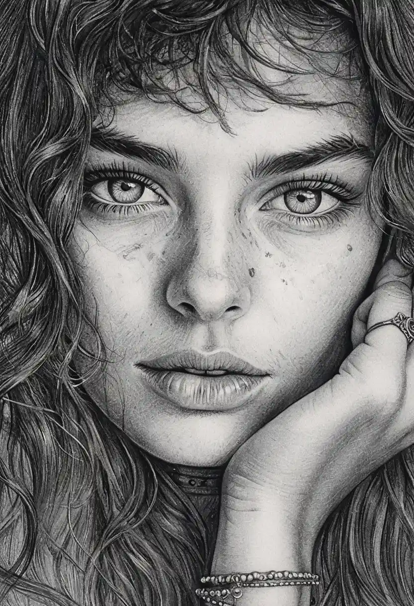 Graphite pencil close up portrait of a young woman