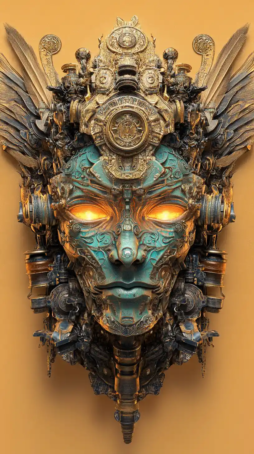 Retrato Simétrico de Máscara Tribal Biomecânica Ornamental