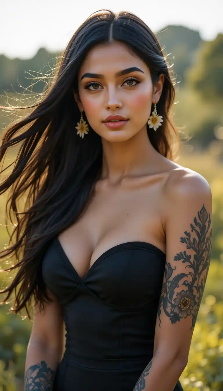 Indian fashion woman in mini dress with flowing hair