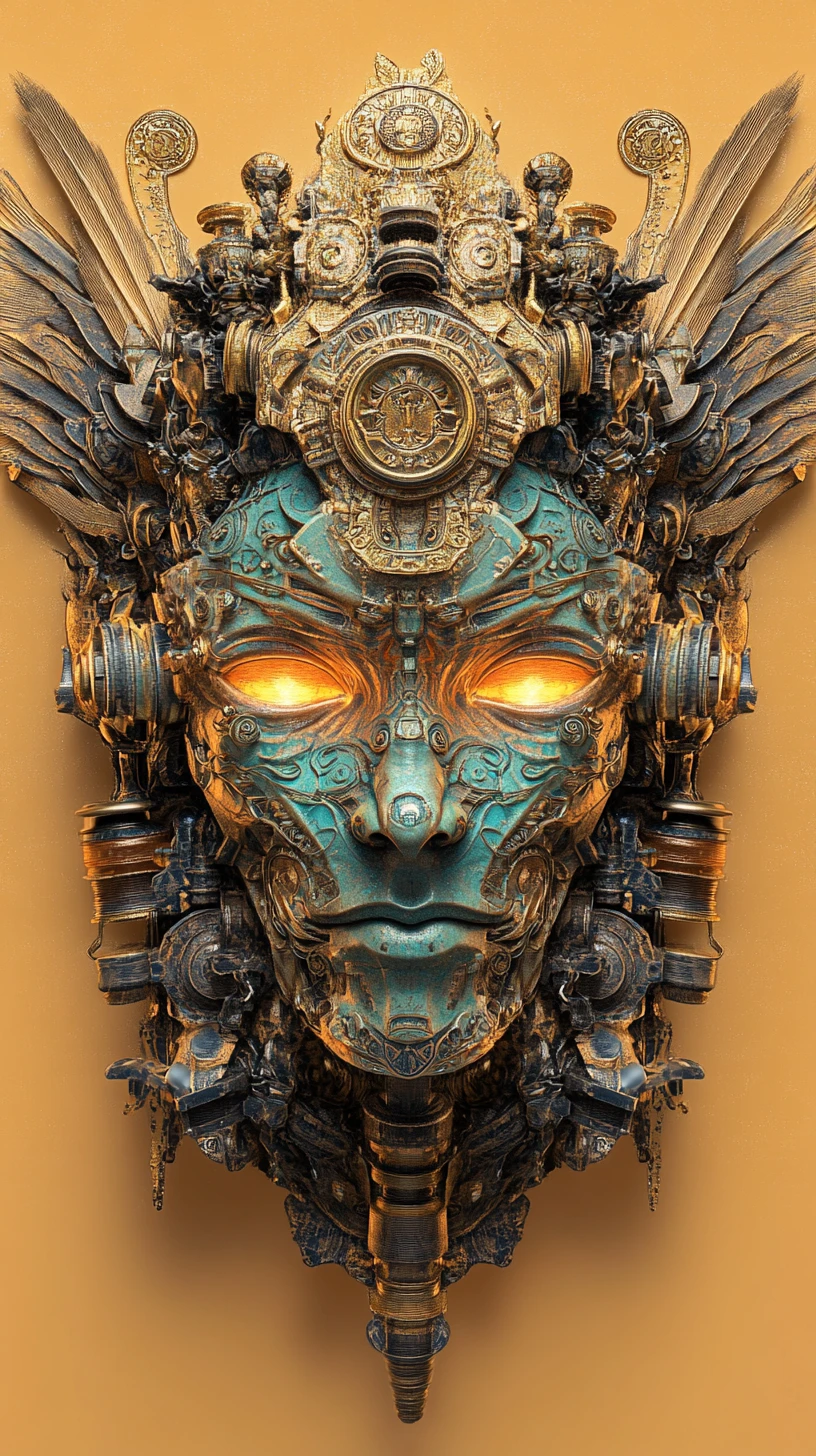Symmetrical Ornamental Tribal Biomechanical Mask Portrait