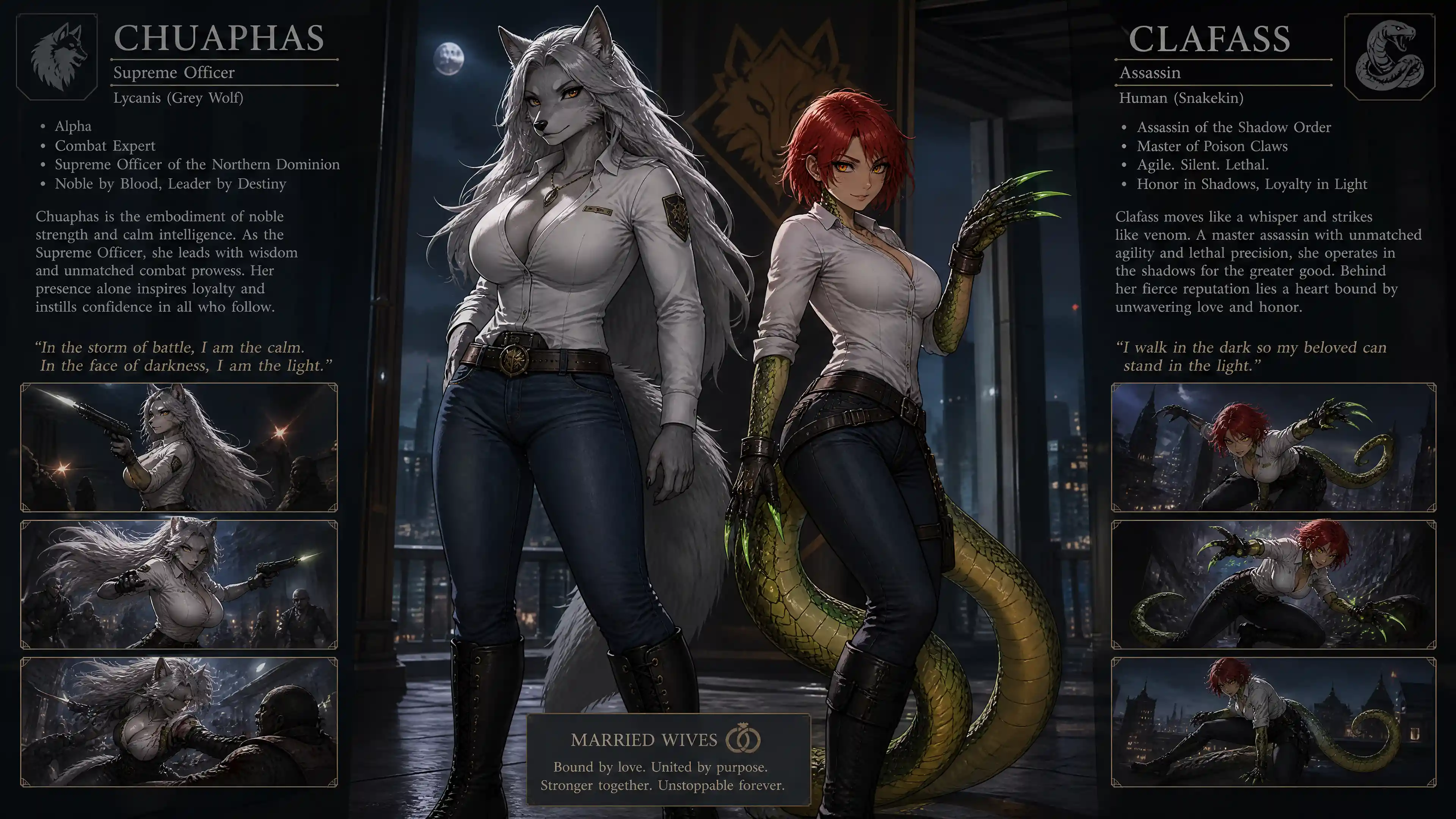 Noble female lycanthrope officer with ember eyes in casual clothes