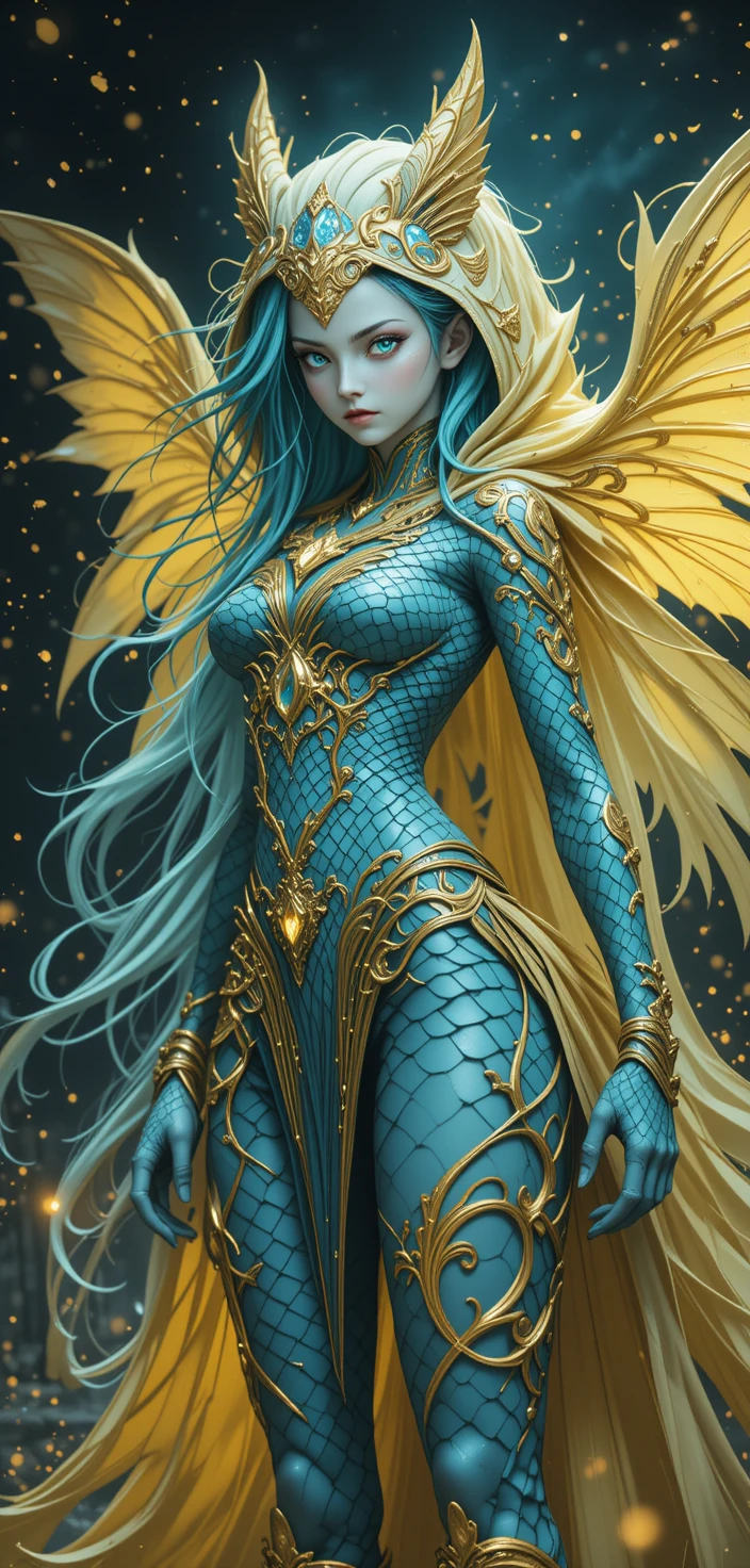 Heroic anime warrior woman in a magical battle stance