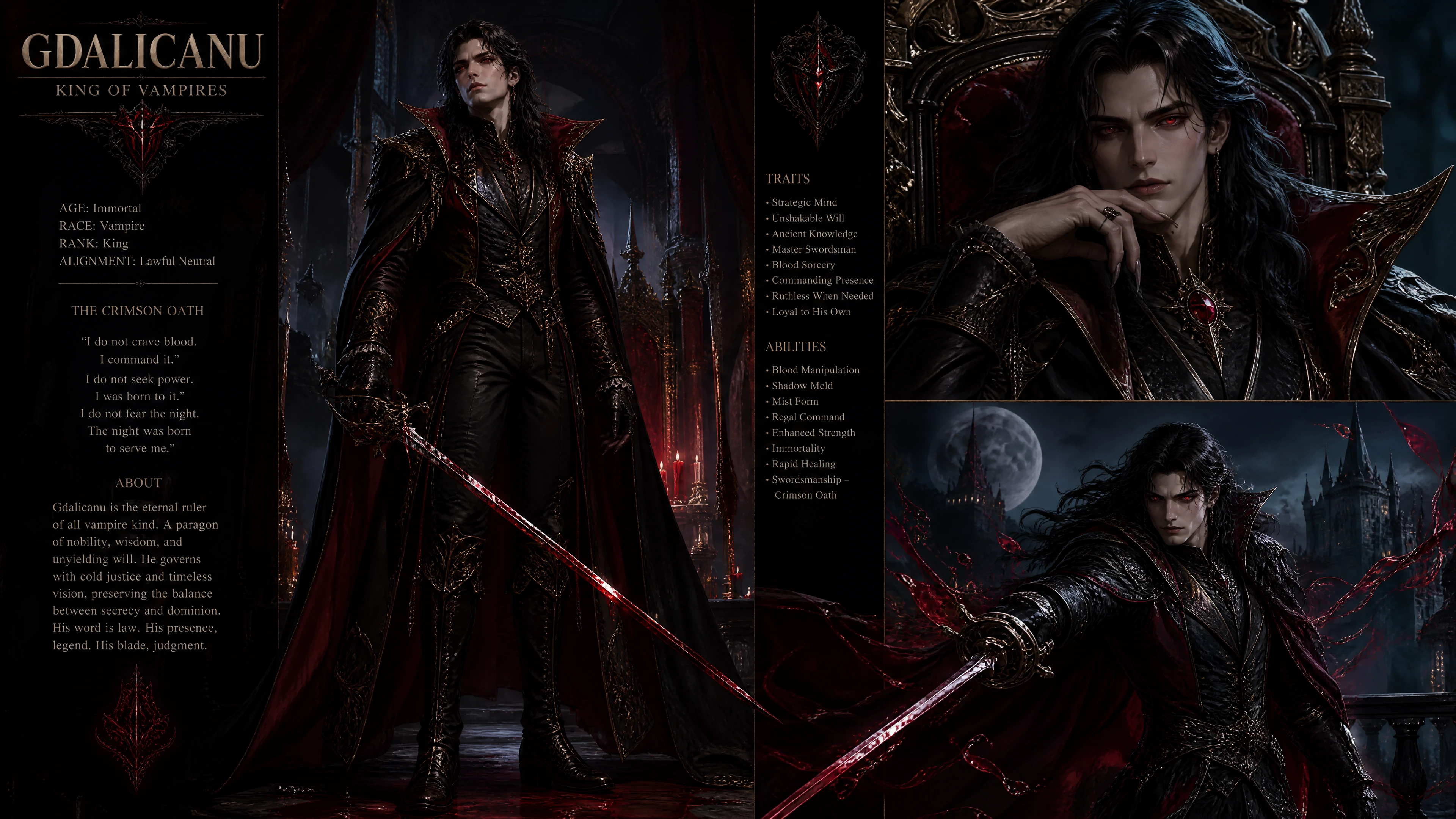 Vampire king with red eyes wielding a blood rapier
