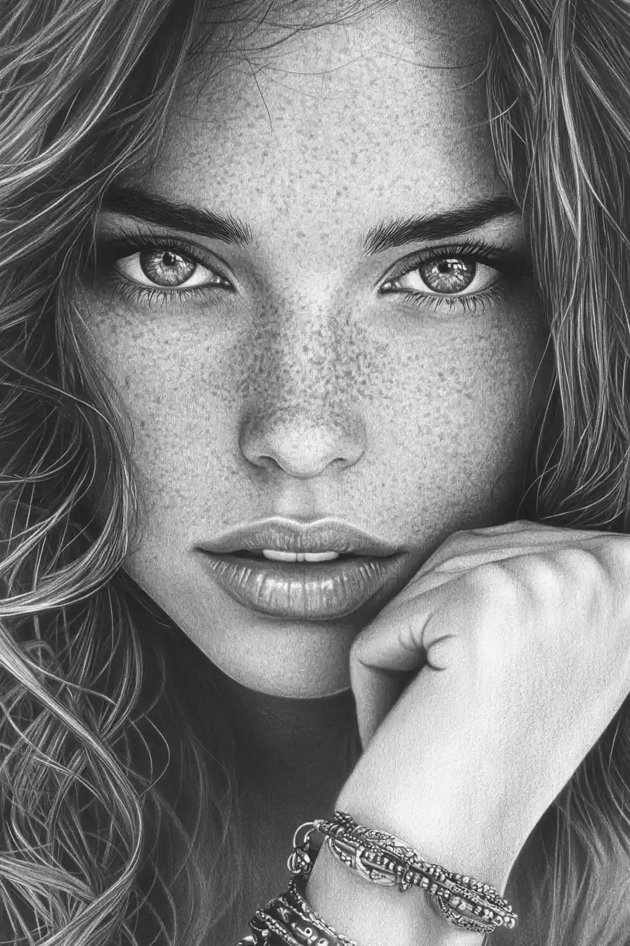 Graphite close up portrait of a young woman