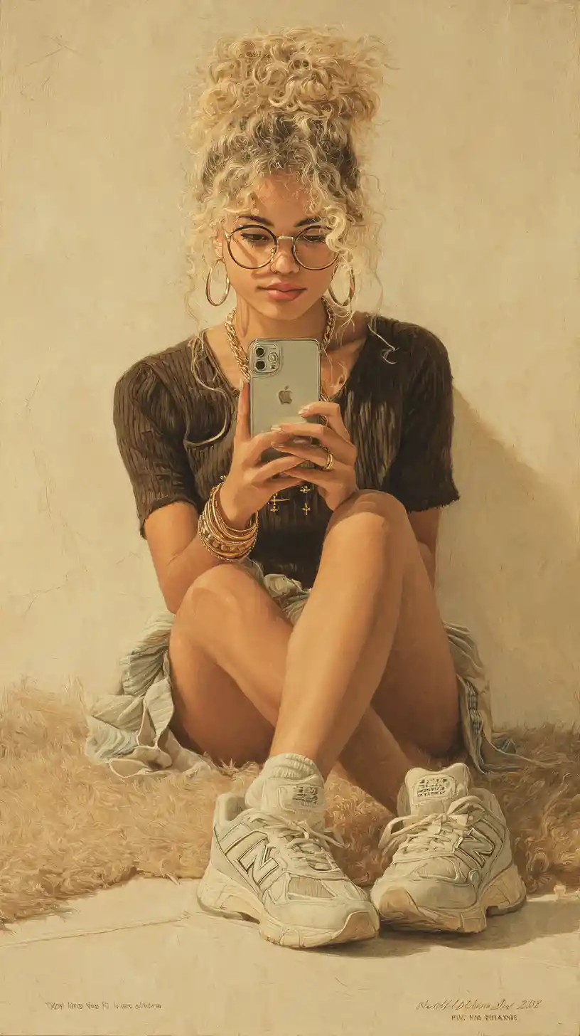 Young woman taking a mirror selfie in cozy bedroom