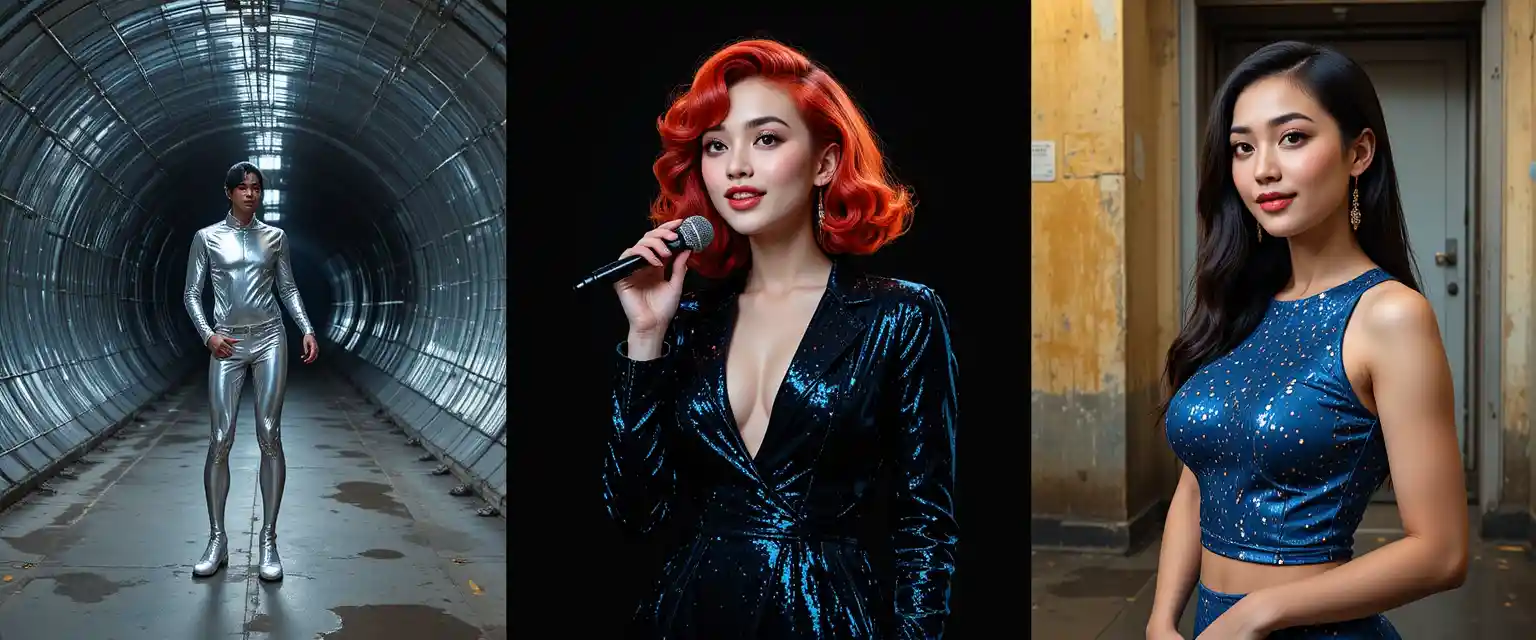 Woman trapped in metallic tunnel on concrete floor