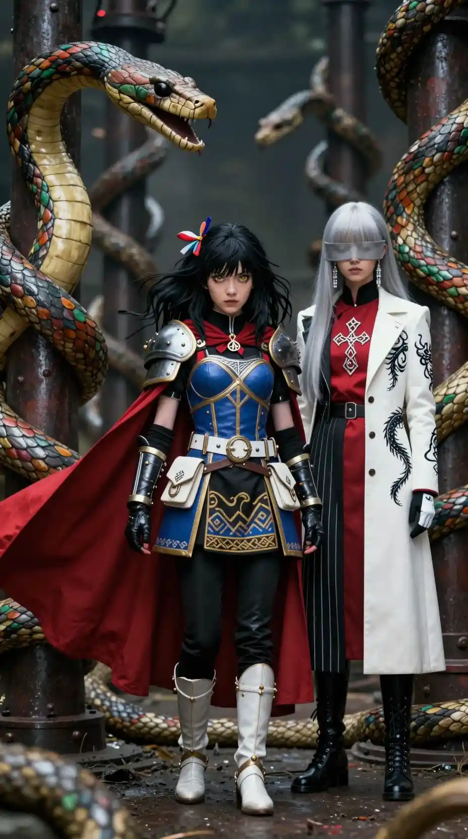 Anime warrior girl in braided steel and wood fantasy world
