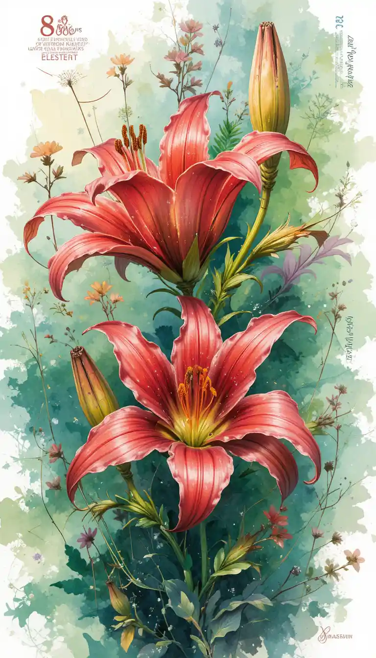 Illustrazione ad acquerello di giglio gloriosa su sfondo bianco e verde