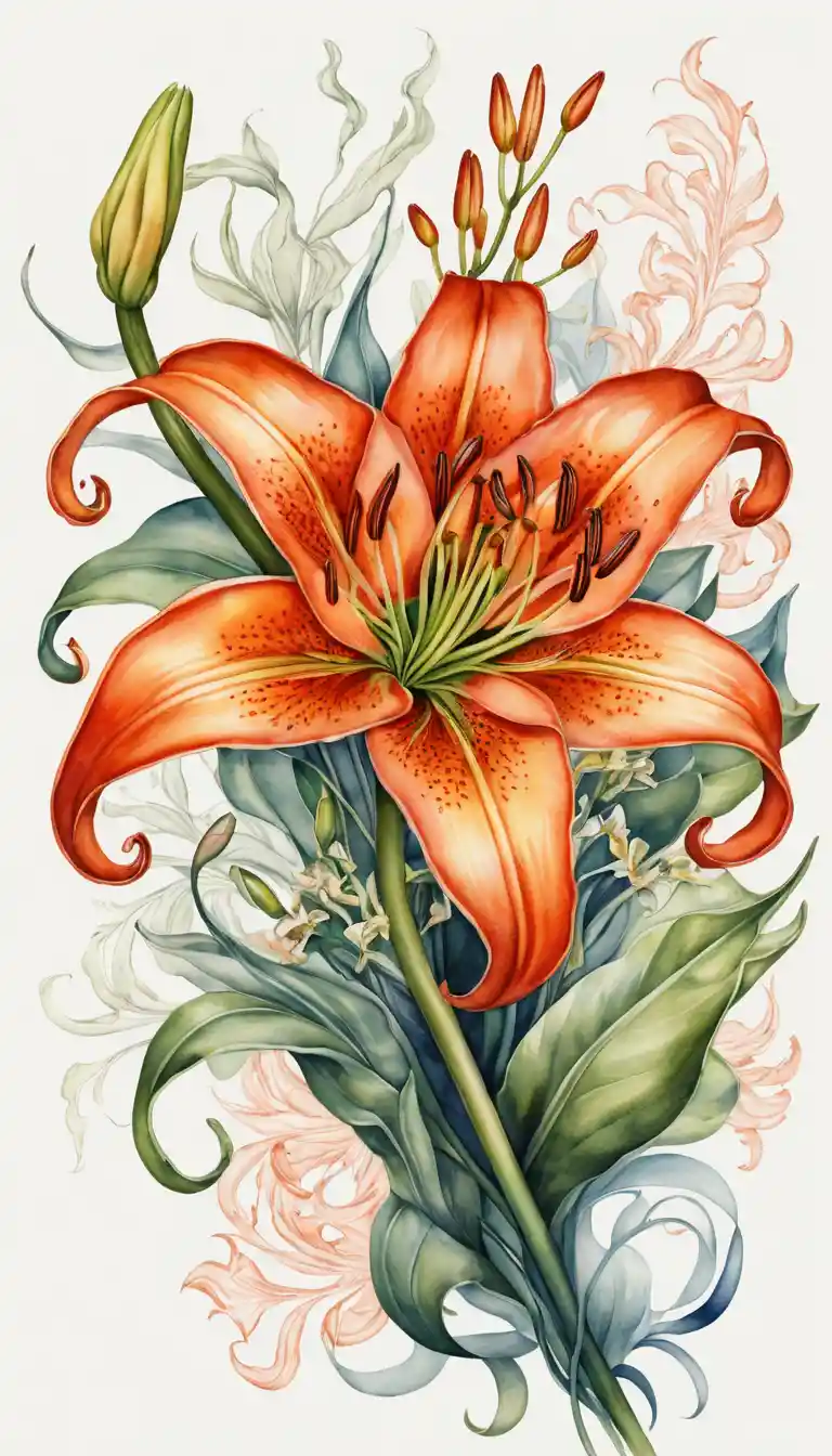 Vector flyer with watercolor flame lily flower illustration