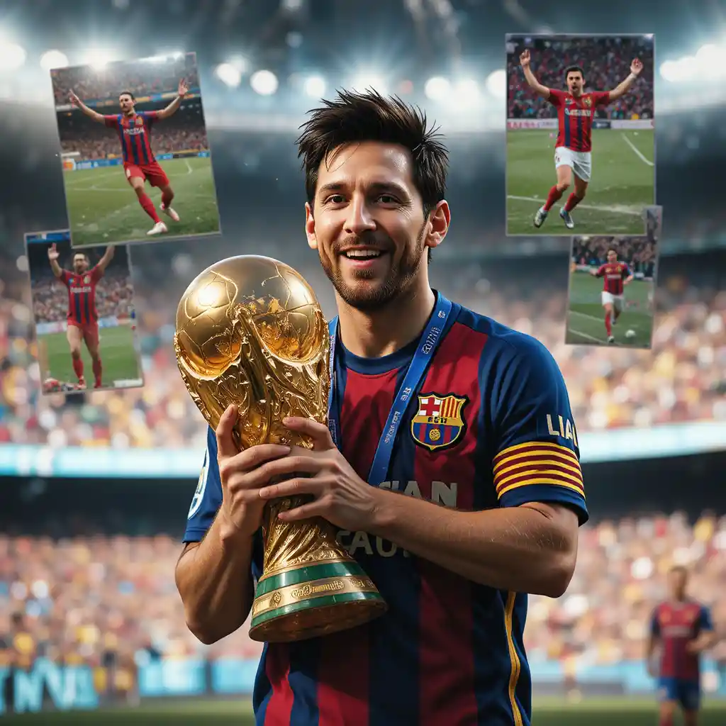 Soccer champion lifting the World Cup trophy in celebration