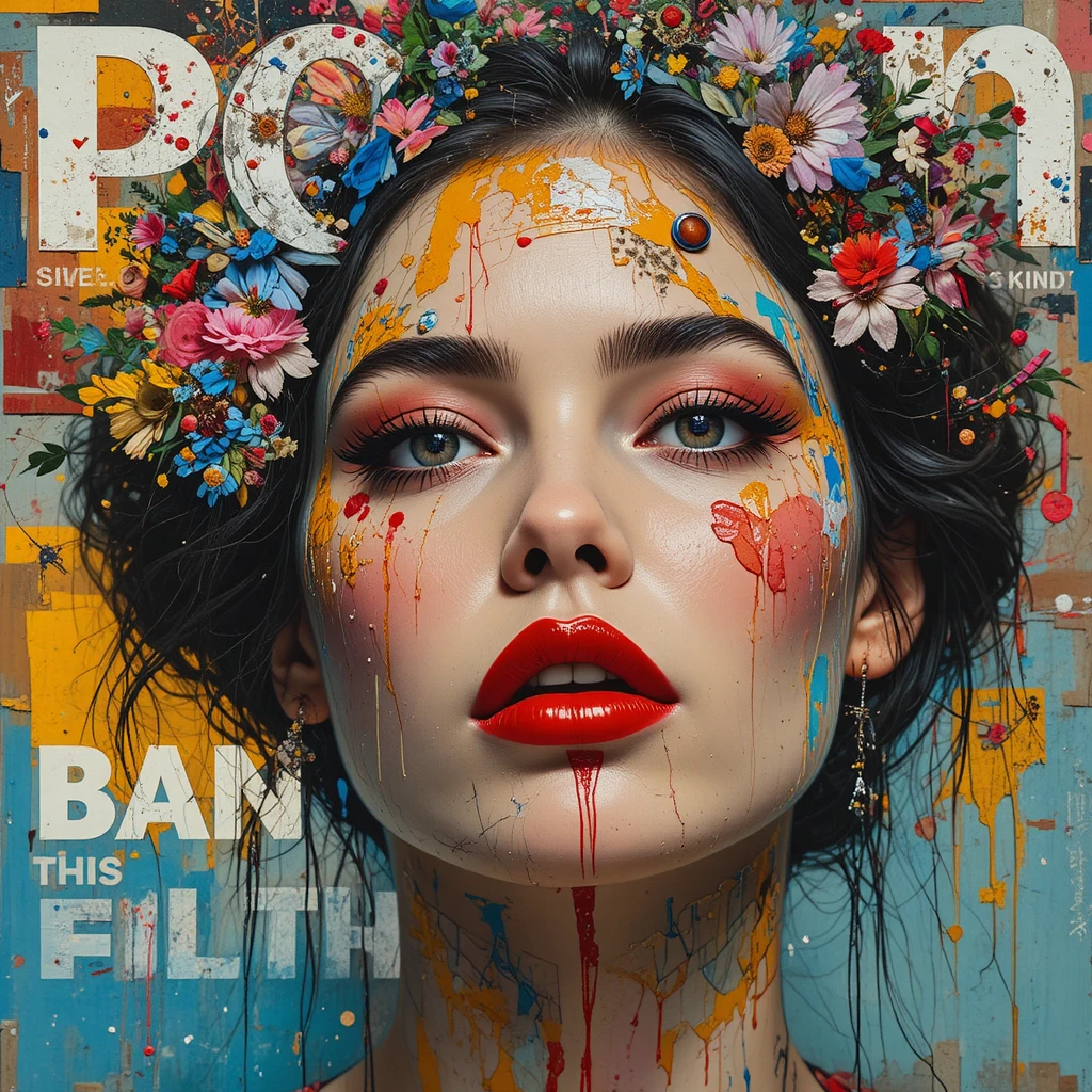 Provocative collage magazine cover with artistic female model