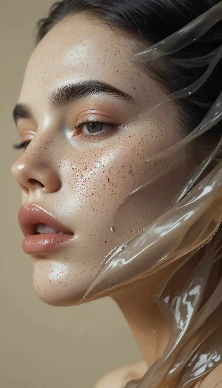 Surreal fashion portrait of a melting androgynous face
