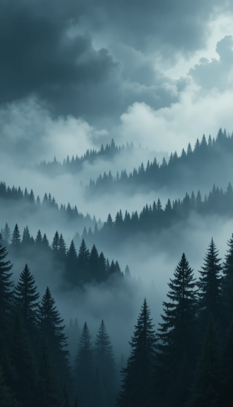 Moody forest banner inspired by fog and stormy skies