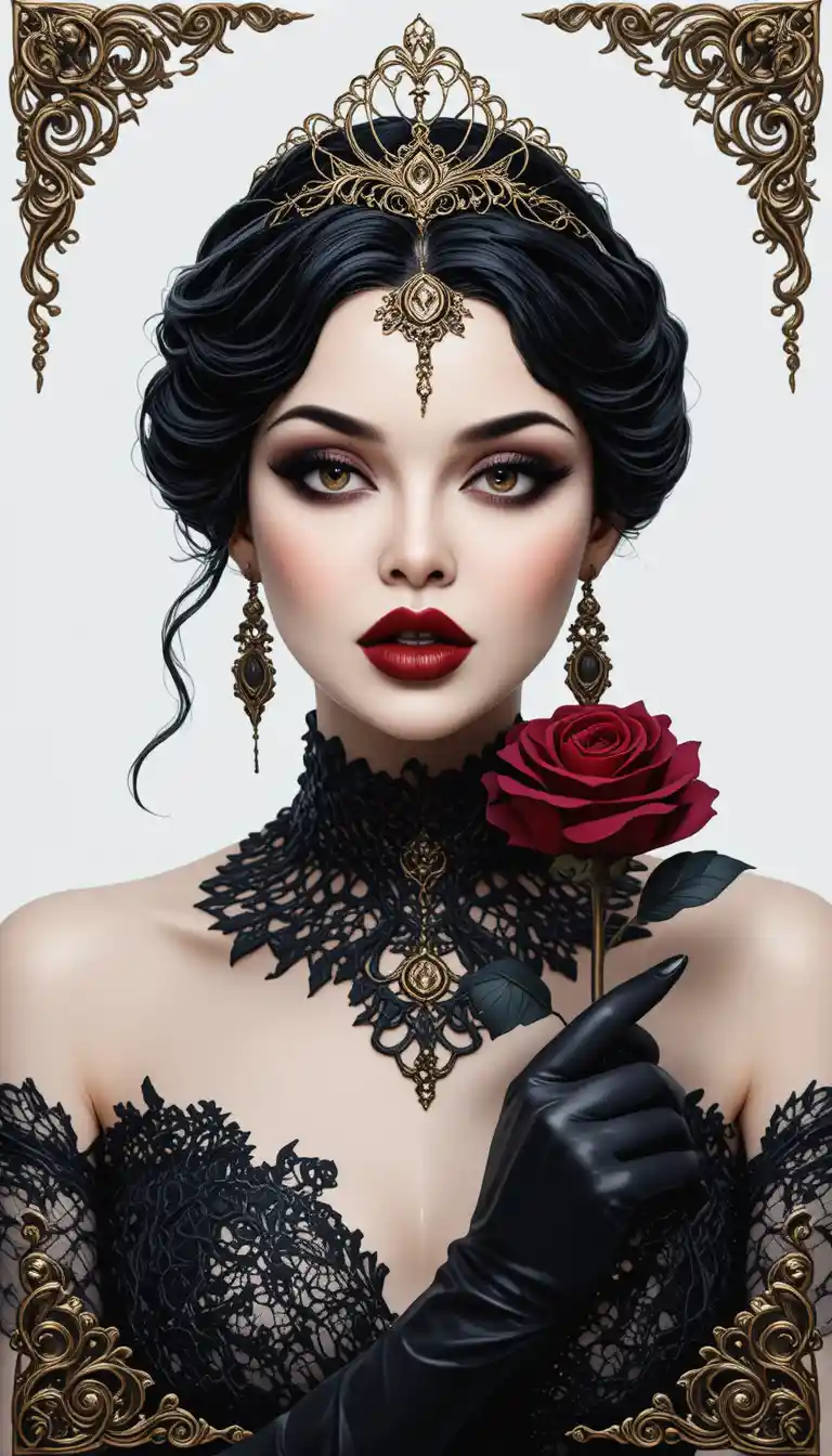 Gothic woman with red rose and golden tiara portrait