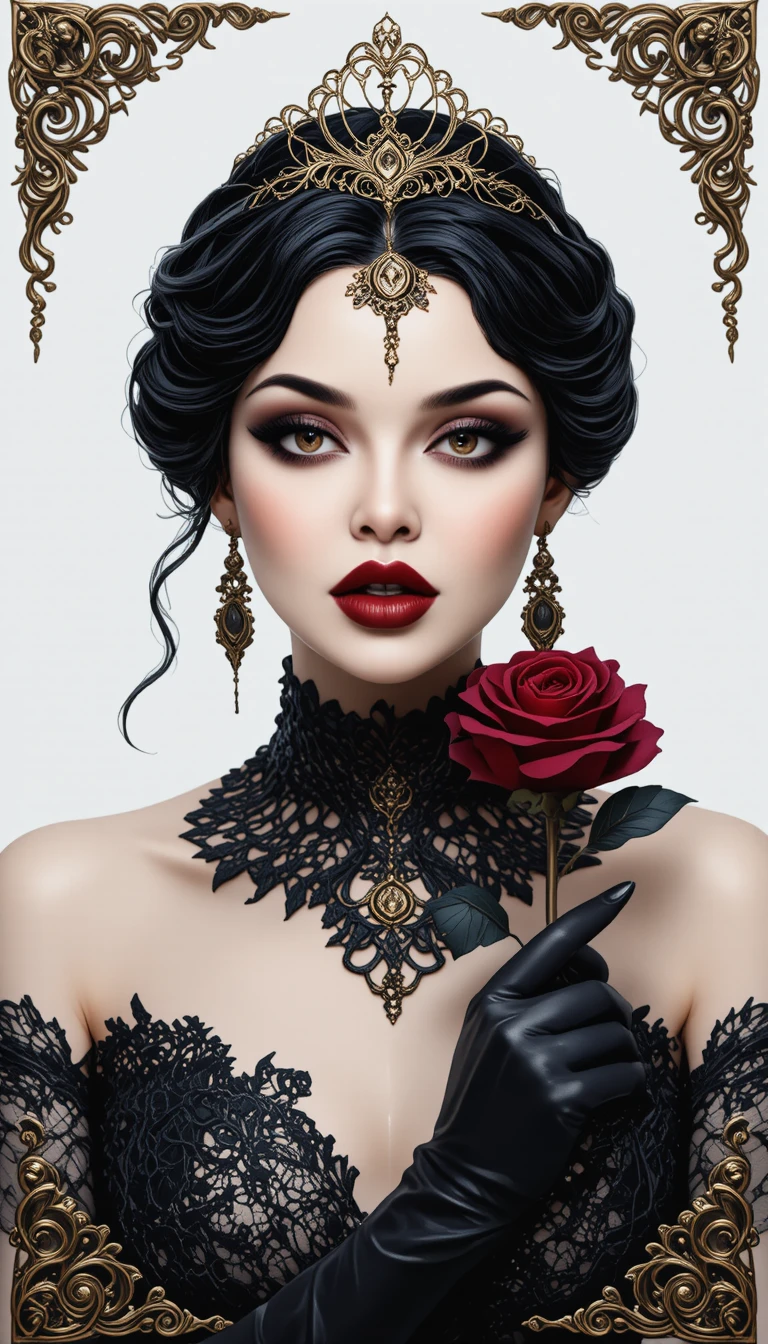 Gothic woman with red rose and golden tiara portrait