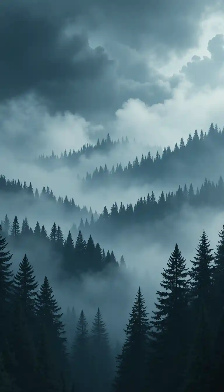 Moody forest banner inspired by fog and stormy skies