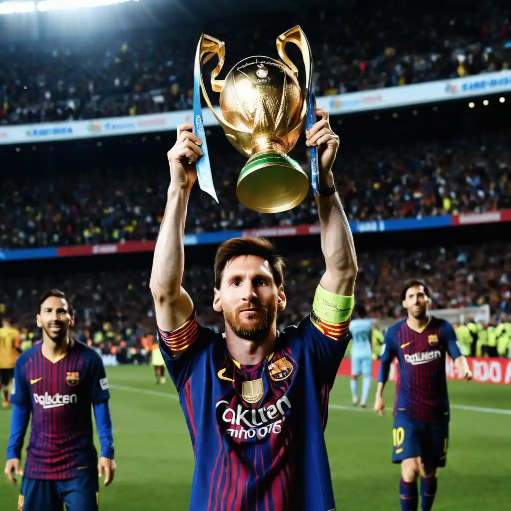 Soccer champion lifting the World Cup trophy in celebration