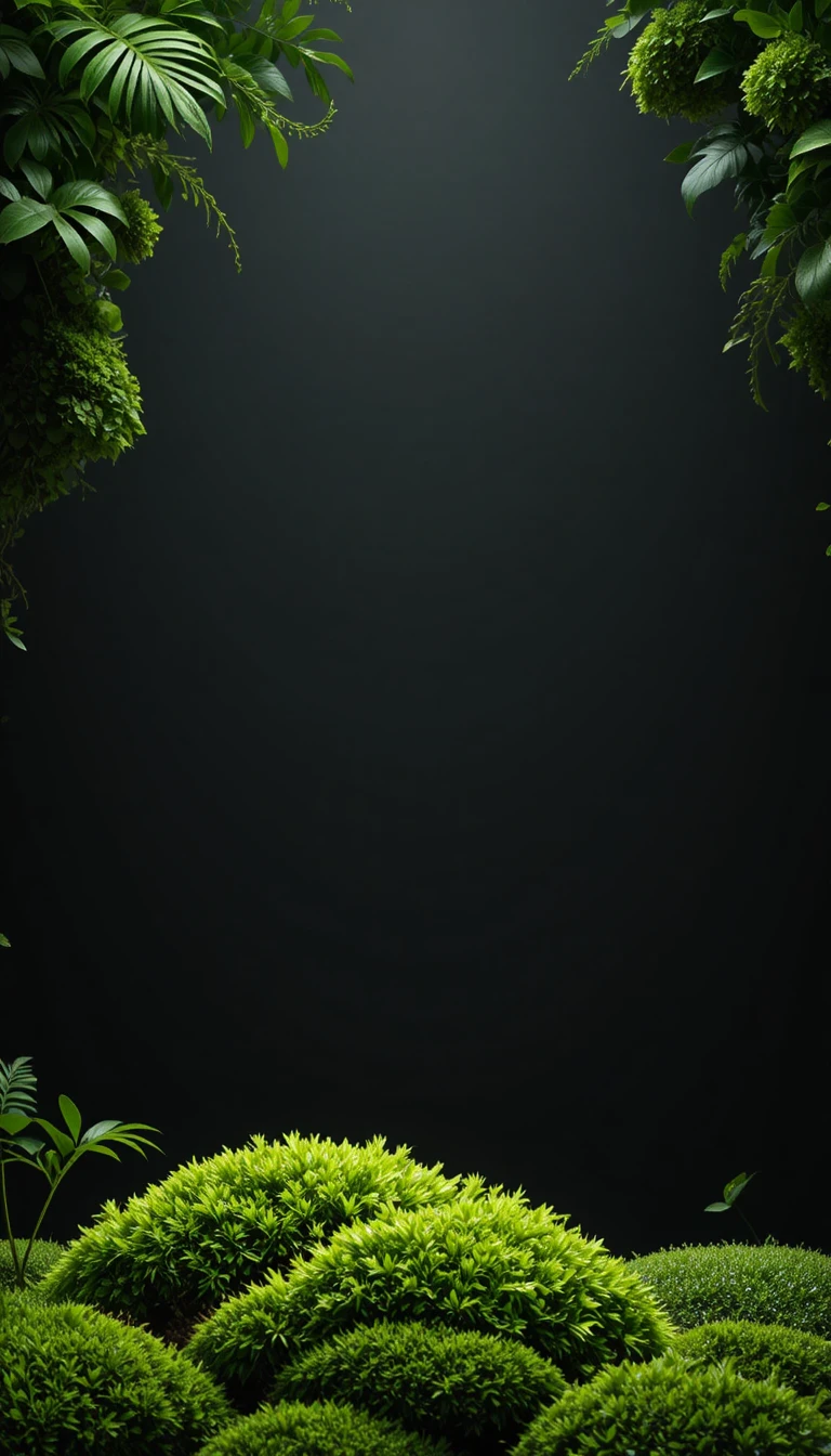 Moss covered bolt on jet black background
