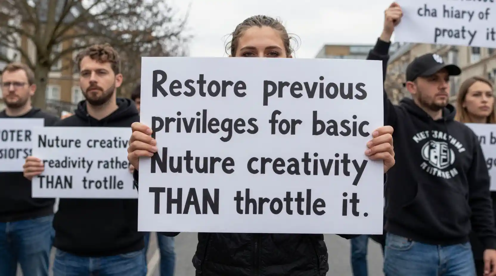 Group of football protesters holding bold message placards