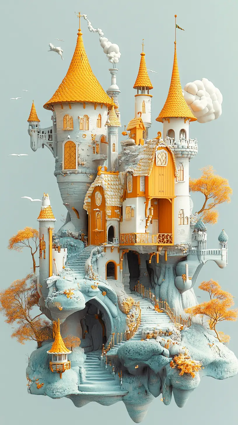Isometric fairy tale character in mystical pointillist style