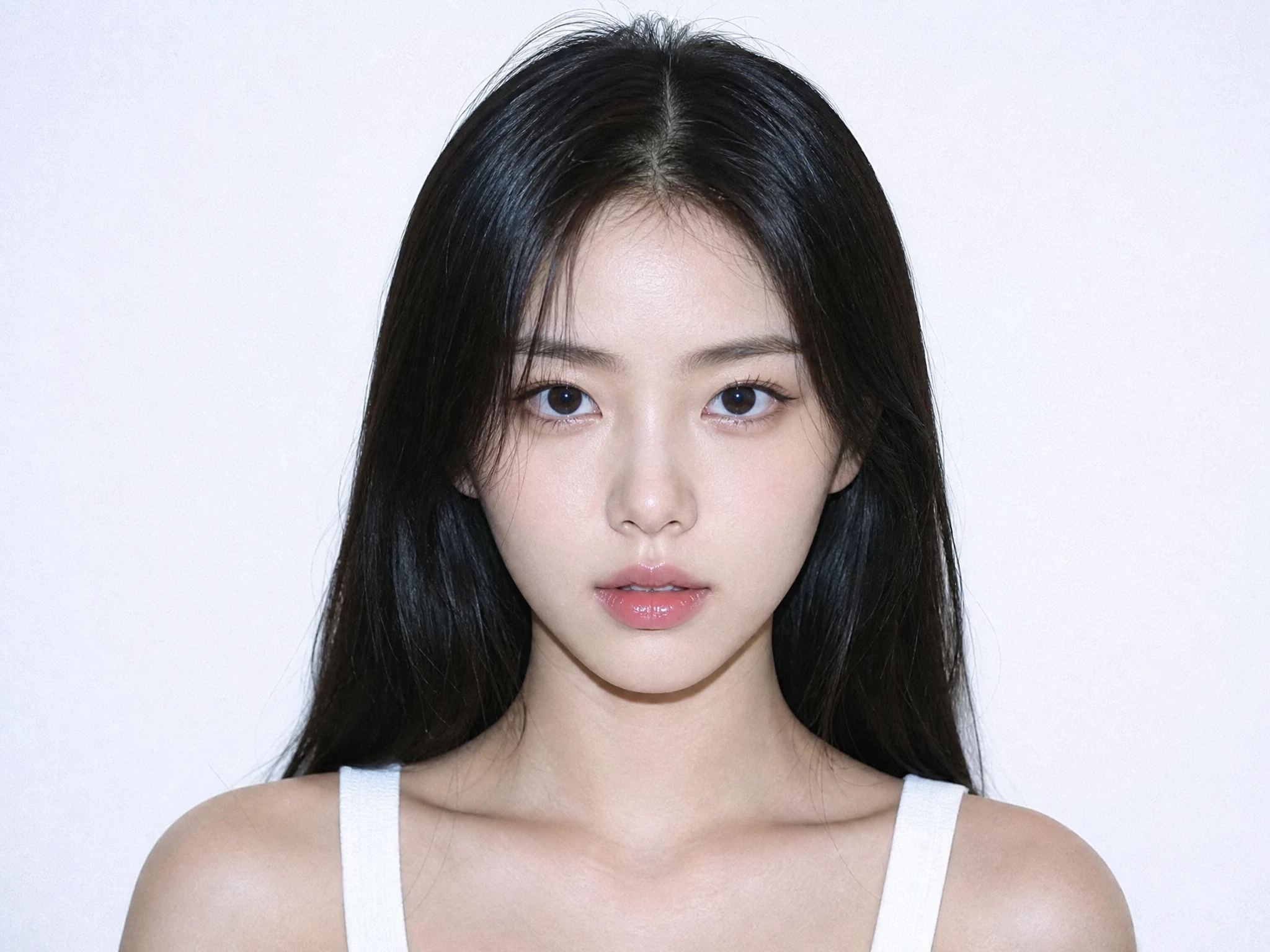 Korean woman passport style headshot on white background