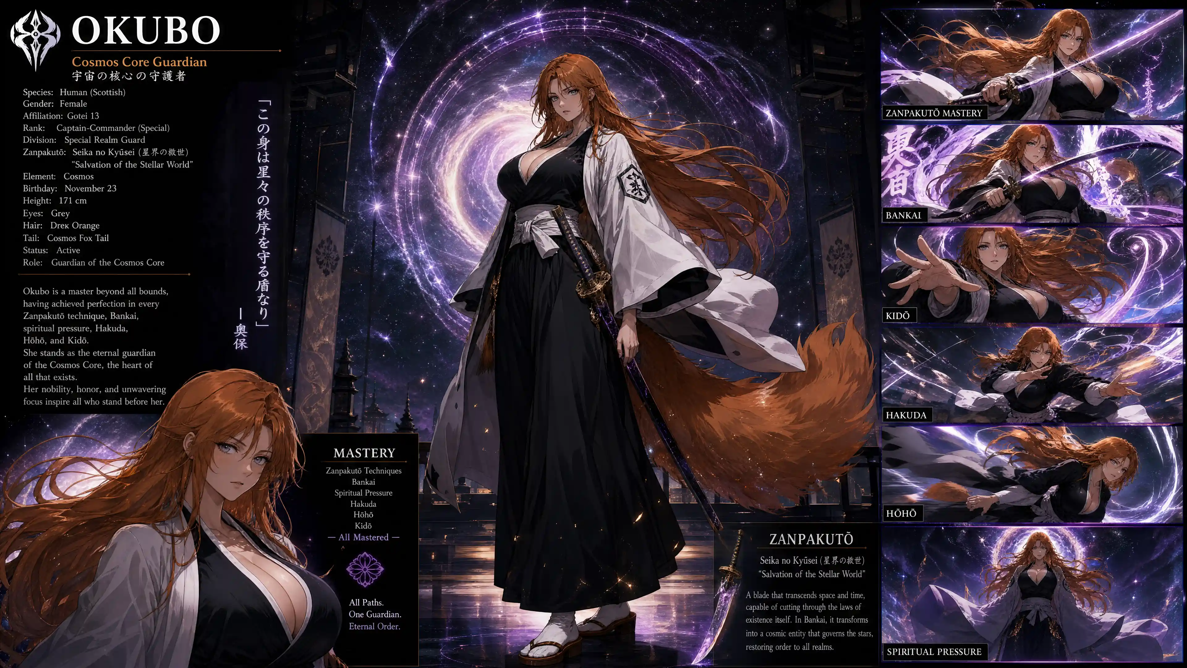 Scottish soul reaper woman with fox tail and katana