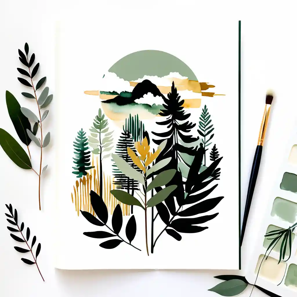 Delicate Evergreen Botanical Watercolor With Airy Negative Space