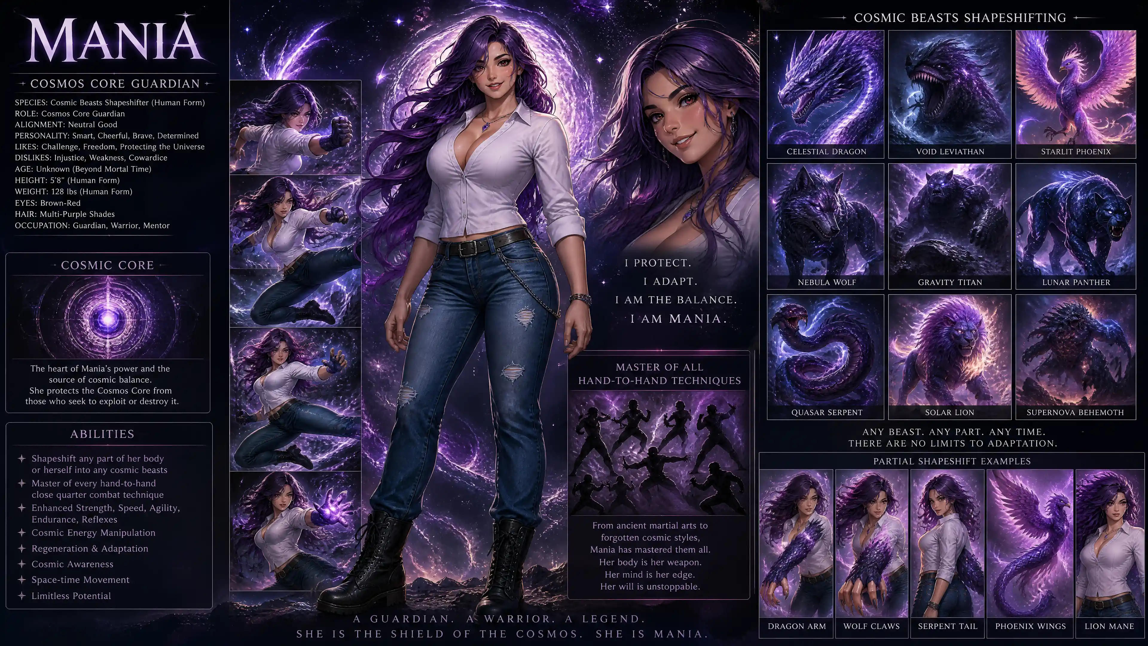 Cheerful cosmic shapeshifter woman in casual clothes