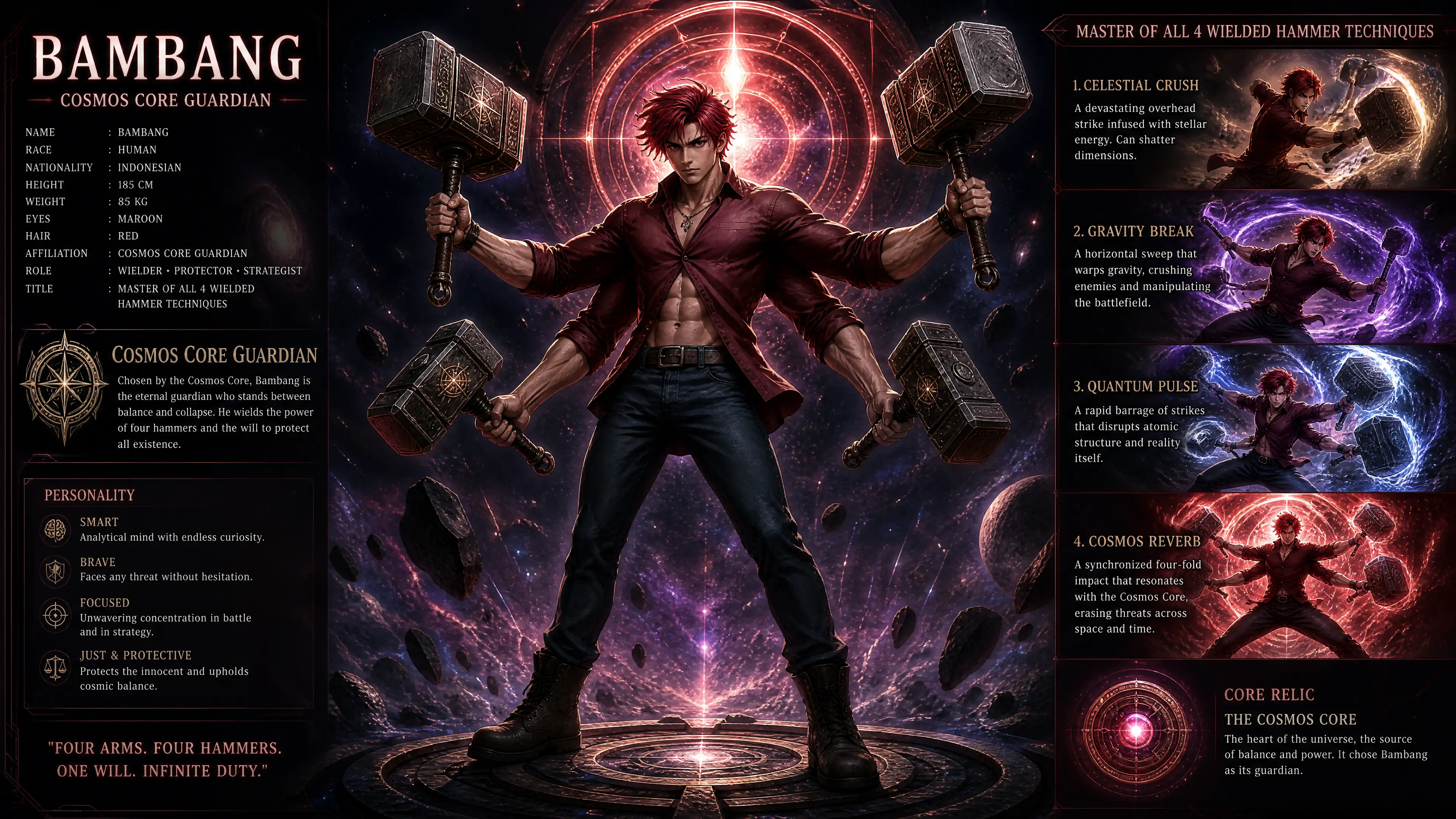 Four armed cosmic guardian warrior with red hair