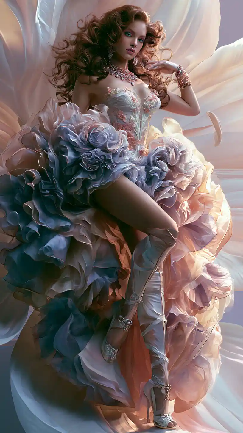 Elegant Dutch heiress posing on a giant flower petal