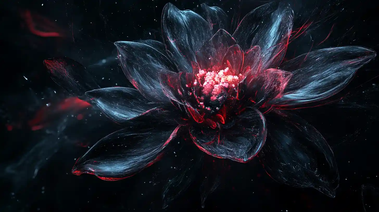 Abstract cosmic flower frozen in dark particulate bloom