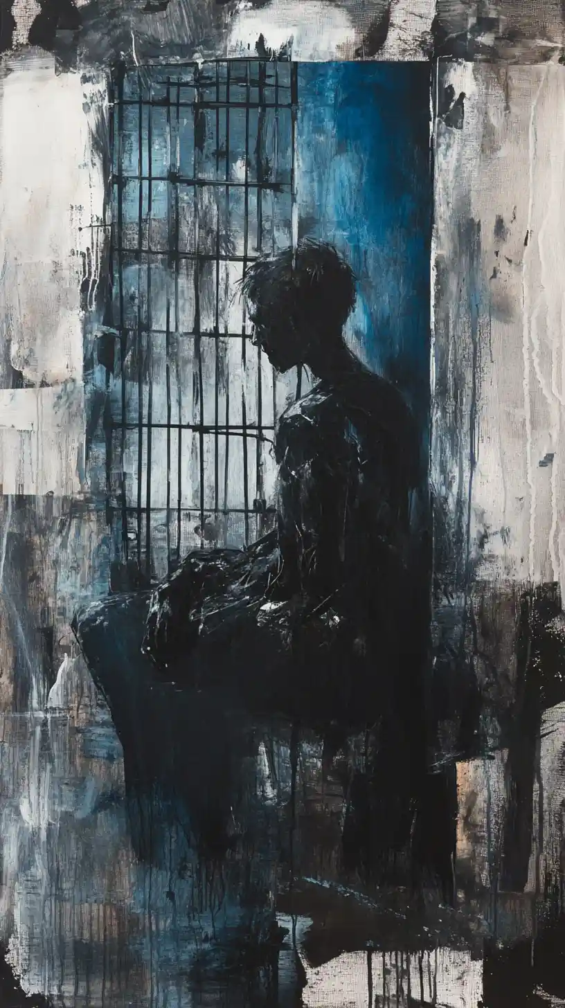 Abstract portrait with human silhouette crushed in dense forms