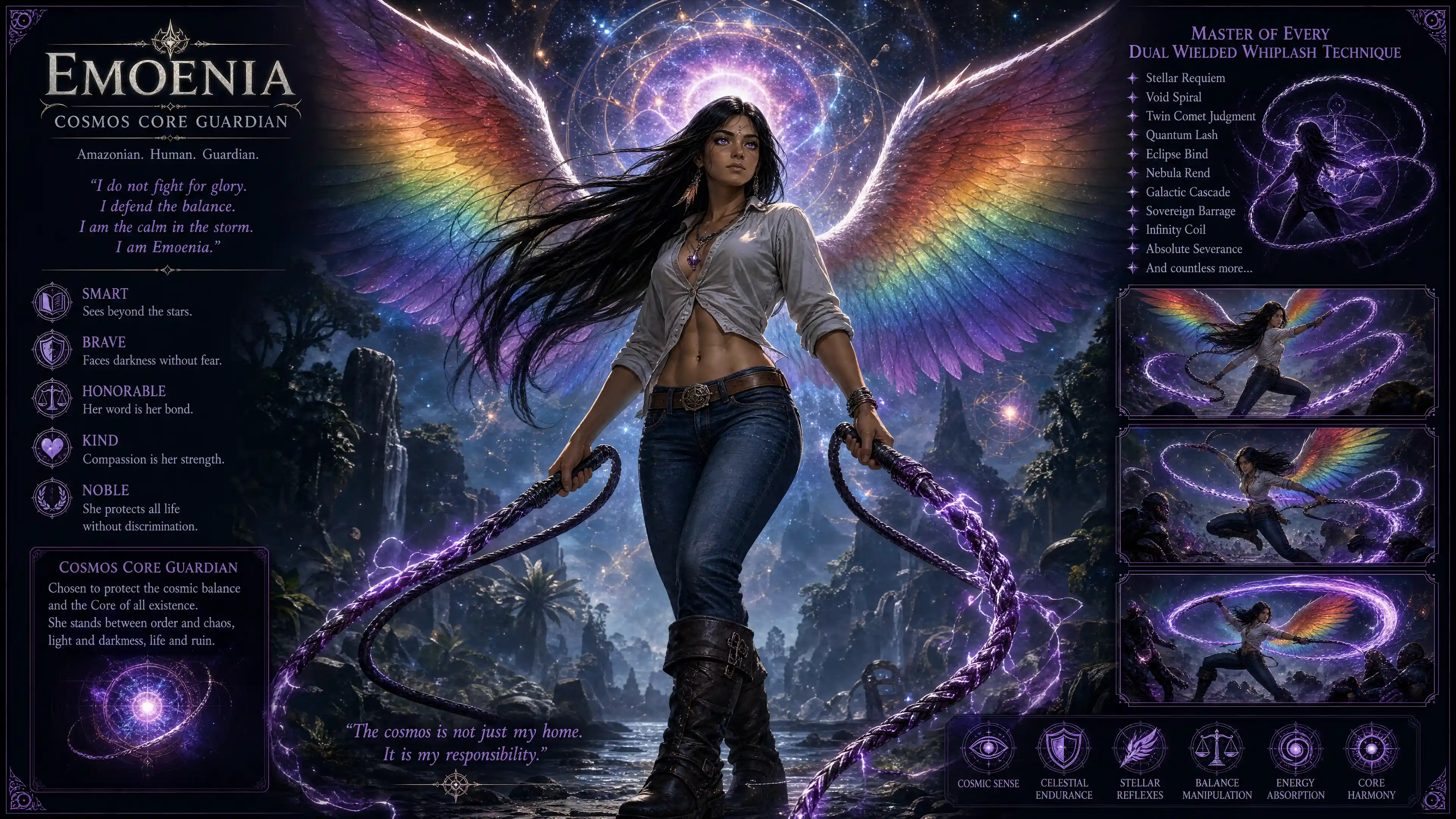 Angel winged amazonian woman with cosmic guardian aura