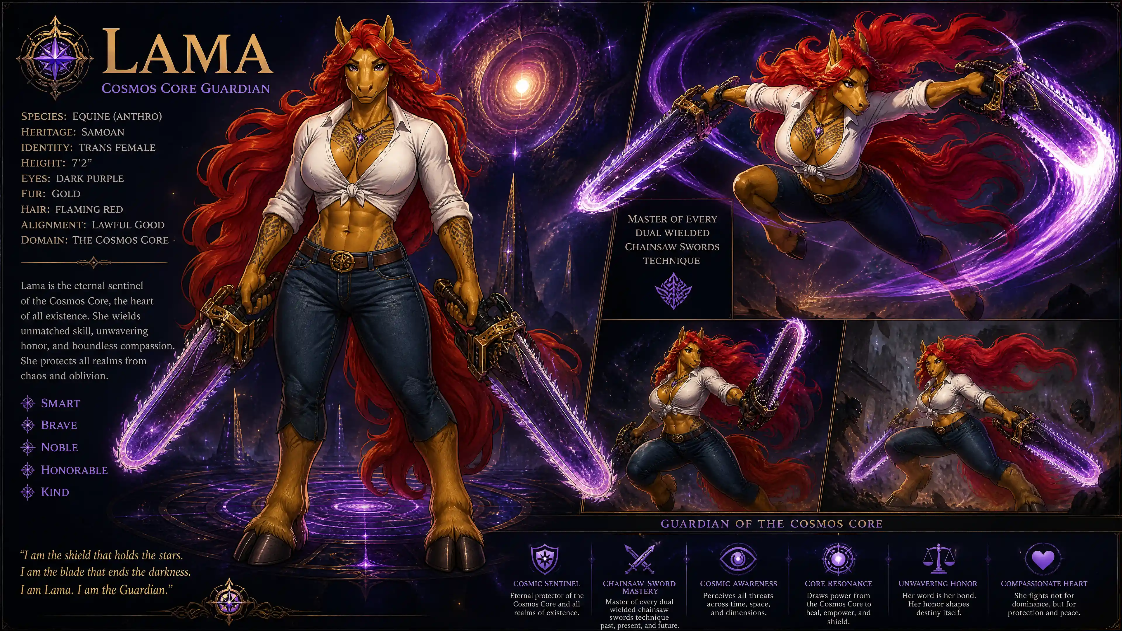 Anthro Samoan horse warrior with flaming red hair