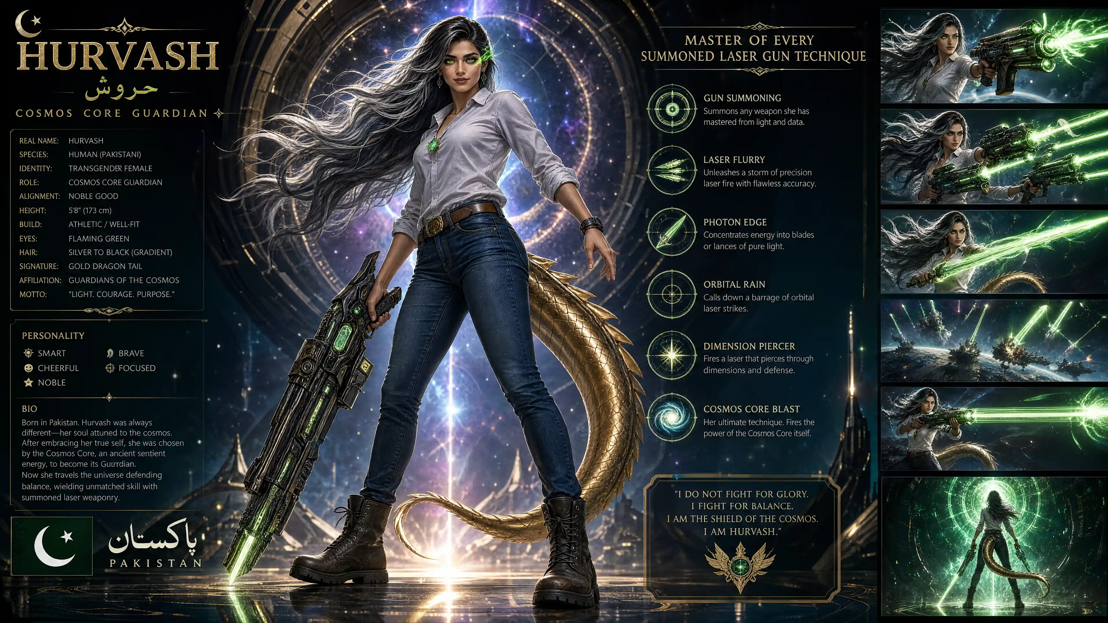 Trans female guardian with dragon tail in cosmic space