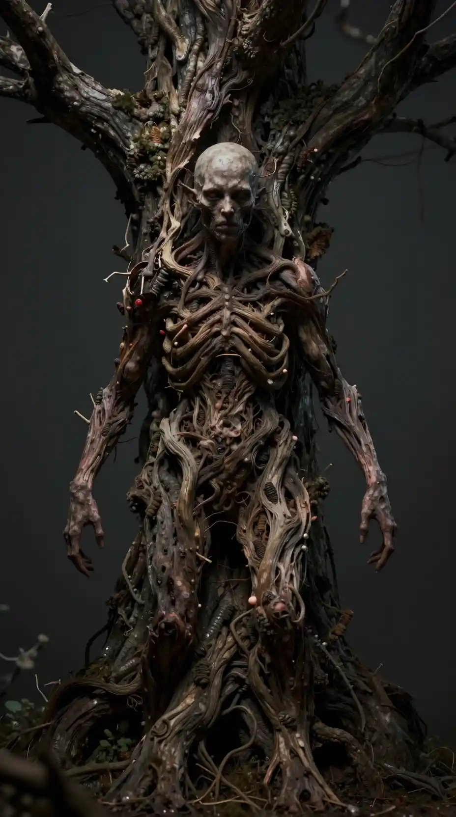 Surreal Human Transformation Into A Gnarled Tree Form