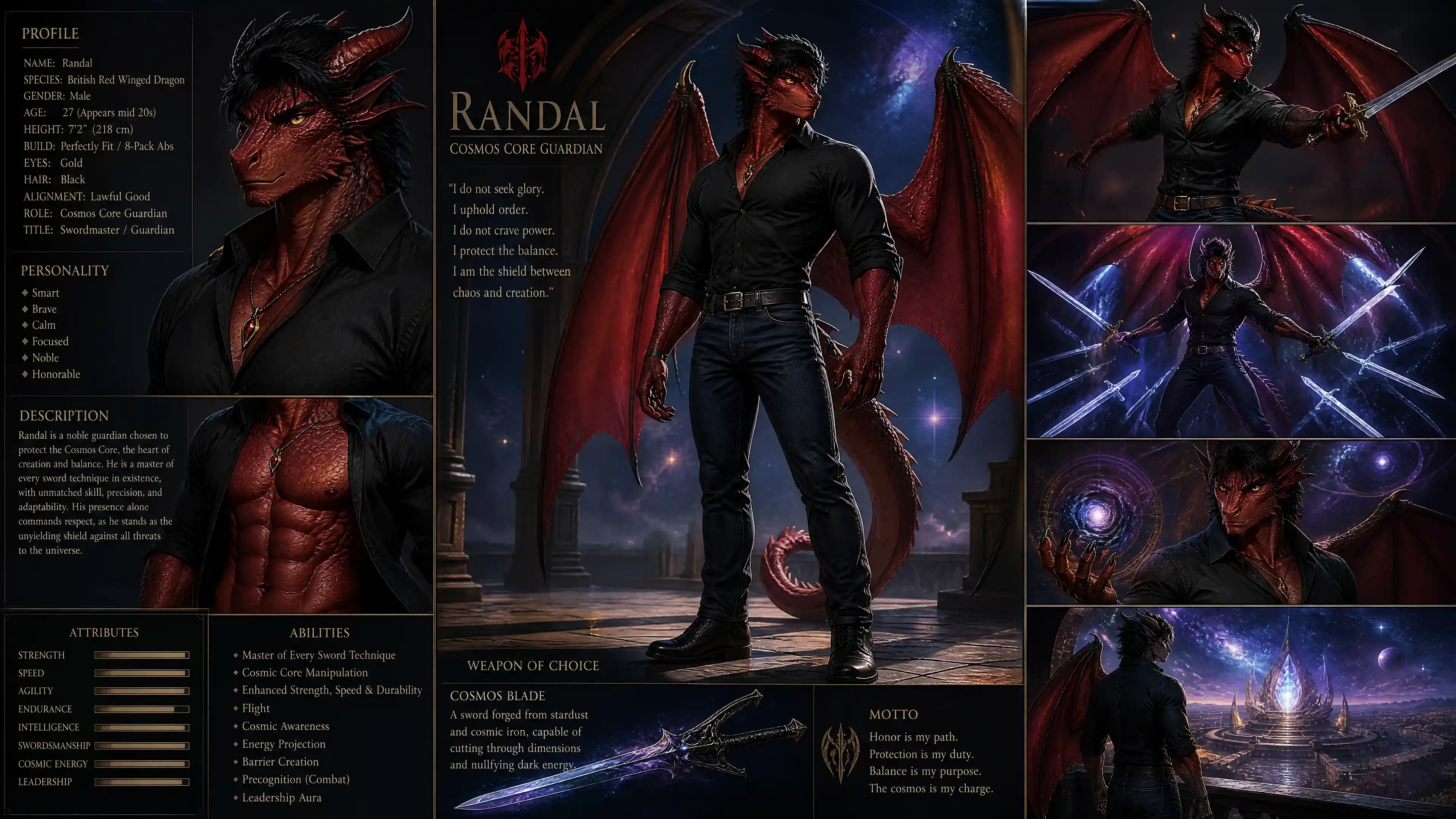 Red winged dragon anthro guardian in casual human clothes