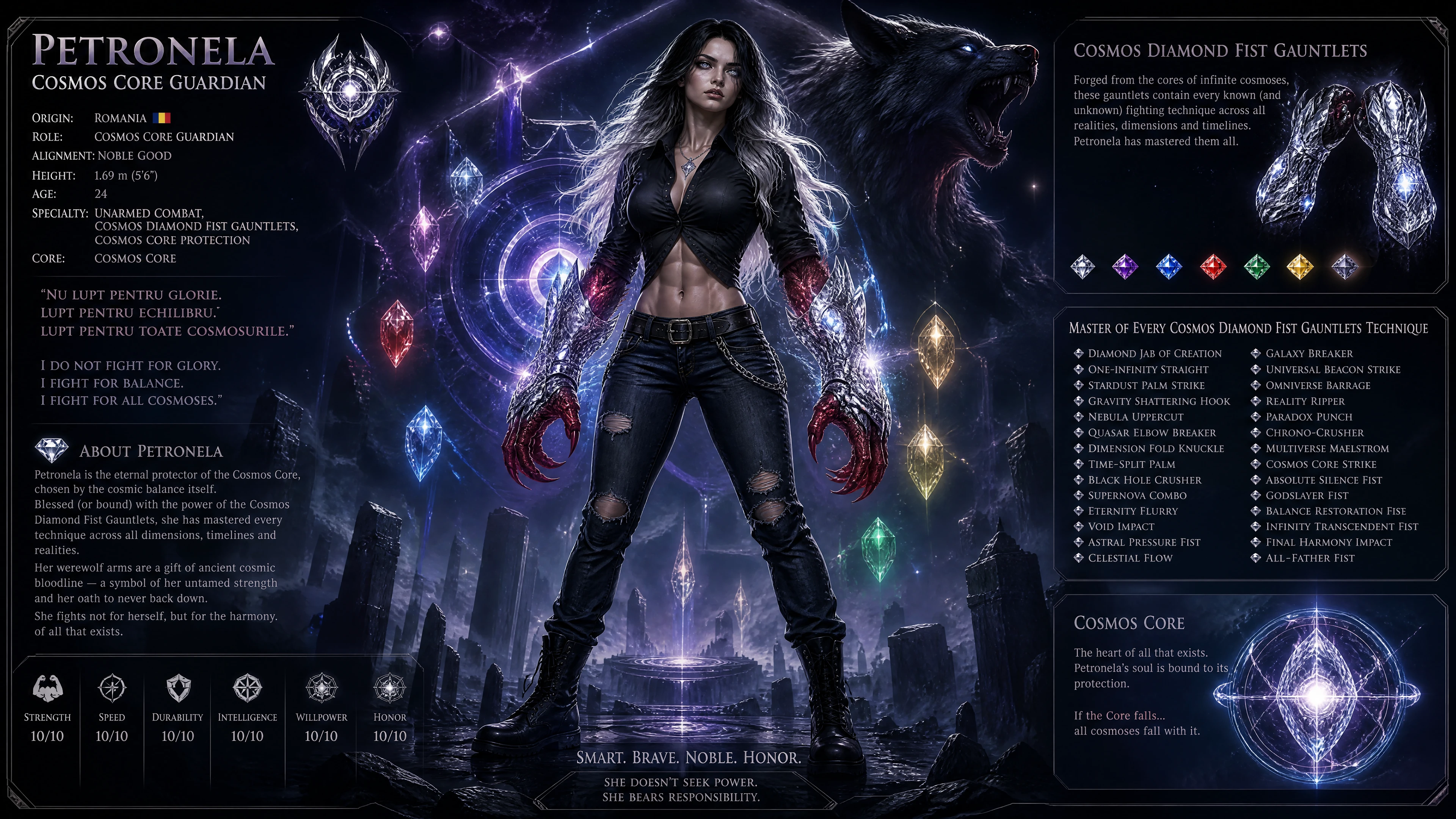 Noble cosmic guardian woman with red werewolf arms