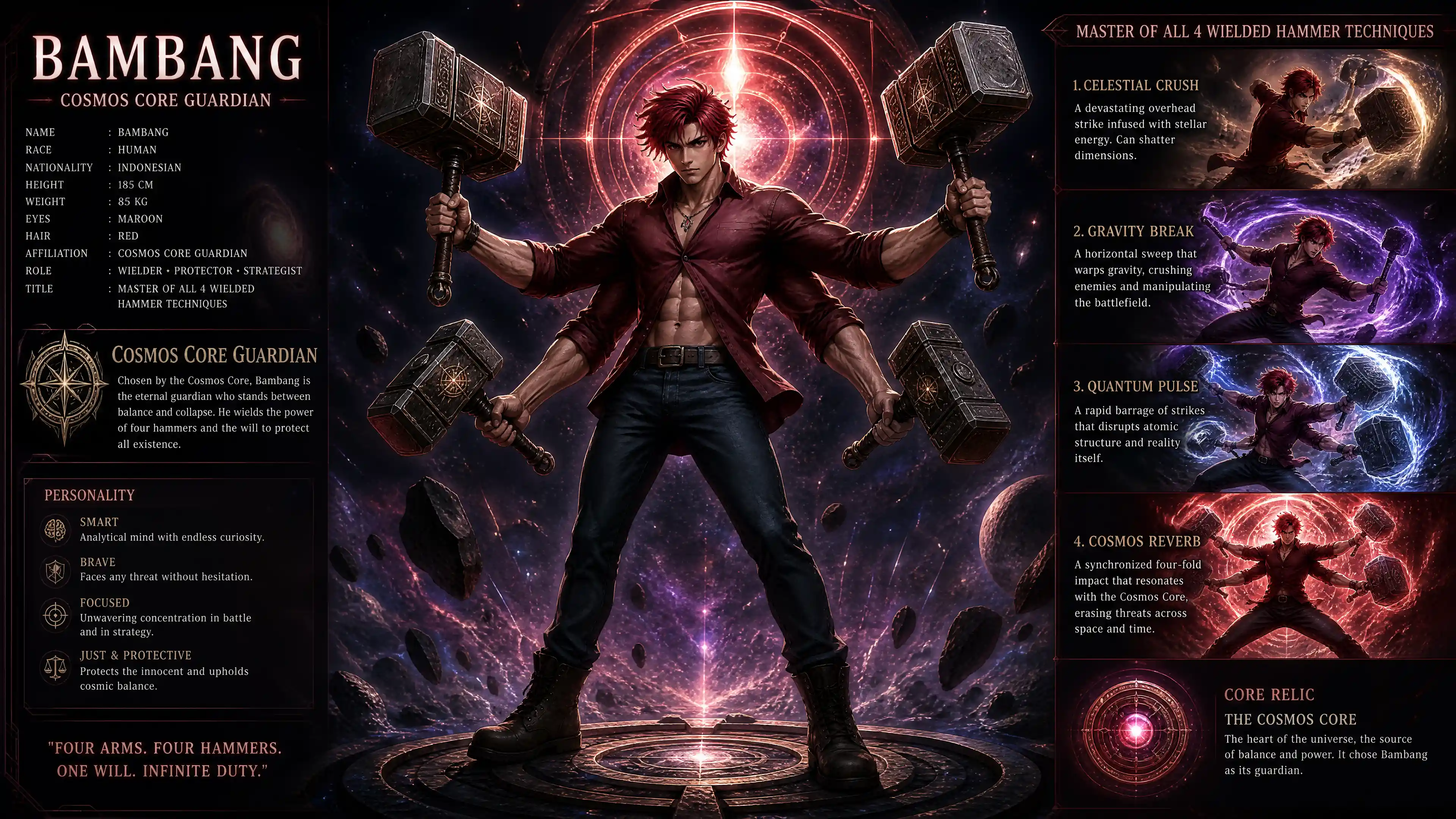 Four armed cosmic guardian warrior with red hair