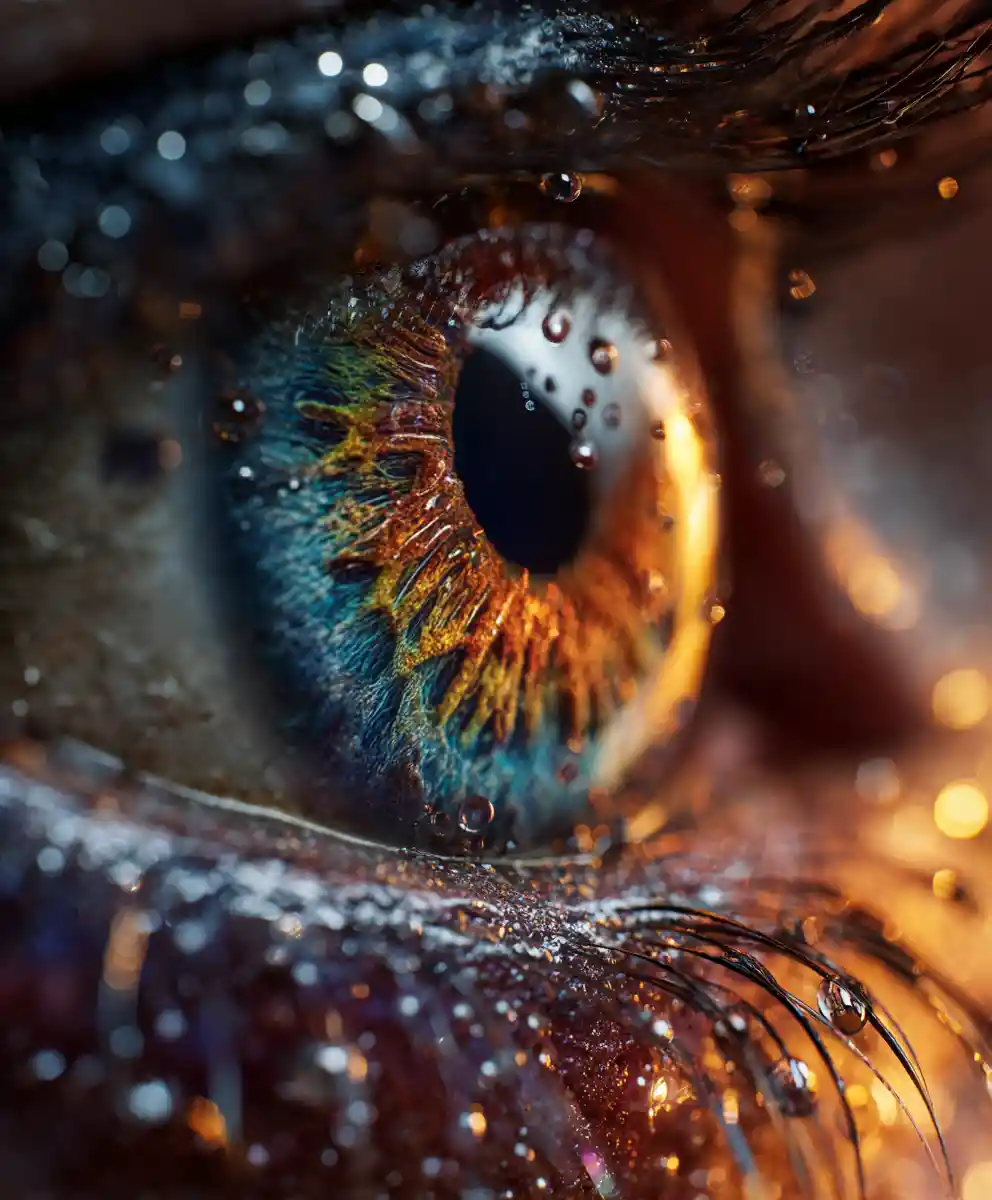 Macro close up of a dewy iris with vivid color details