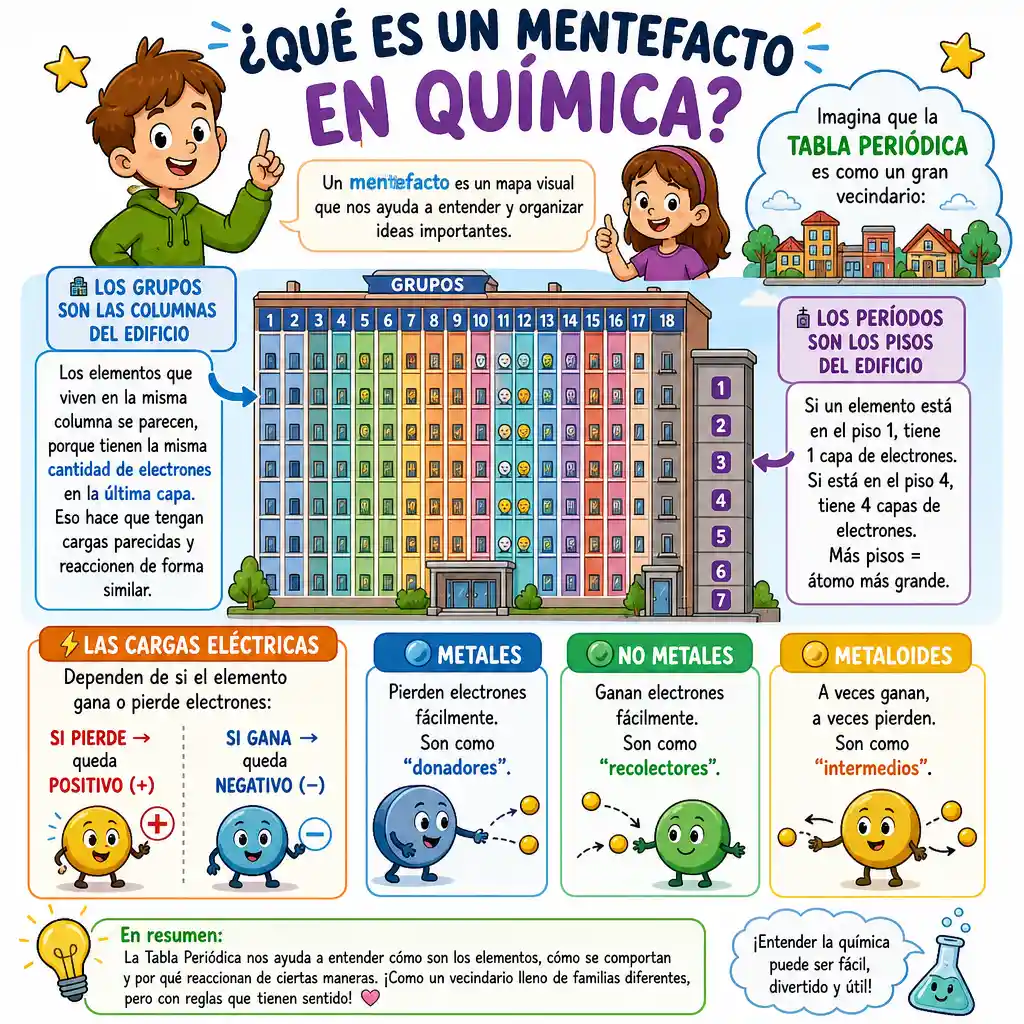 Colorful chemistry infographic explaining periodic table basics