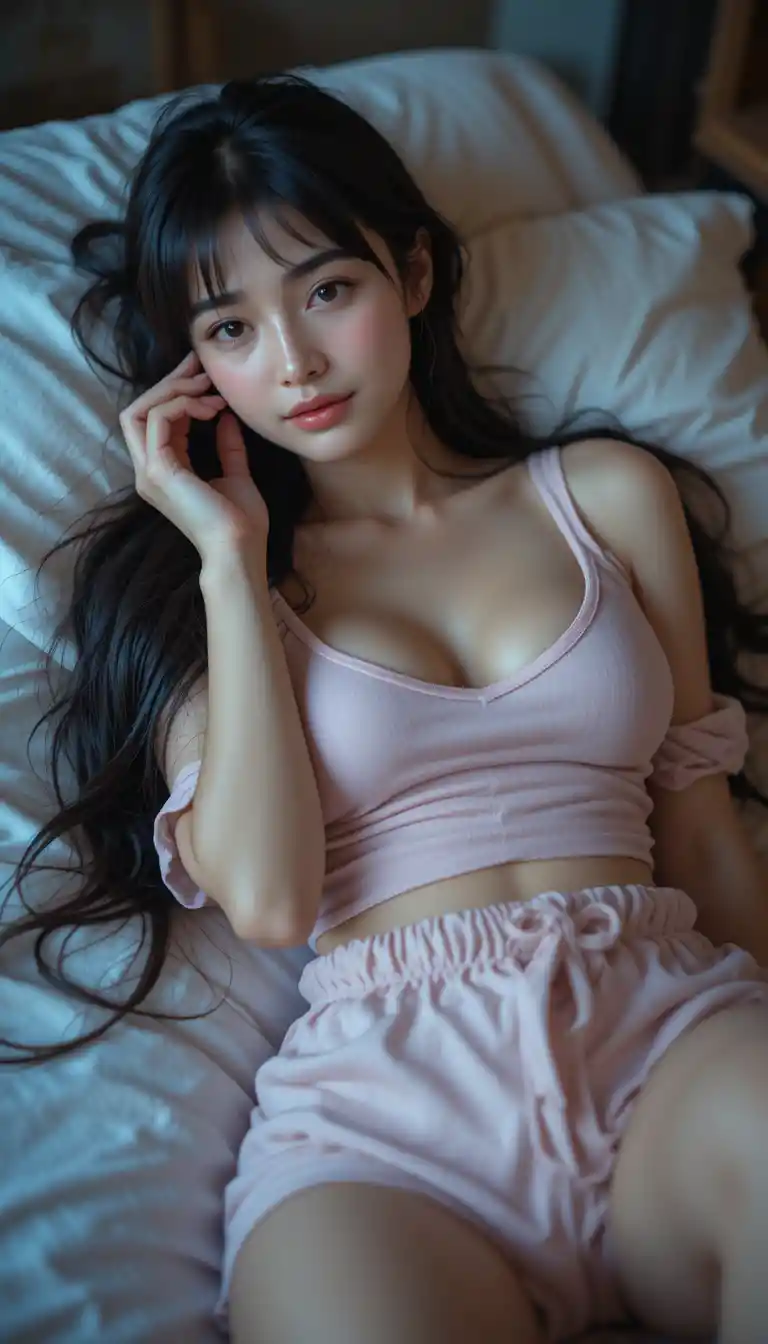 Cinematic portrait of a woman with long hair in soft tears