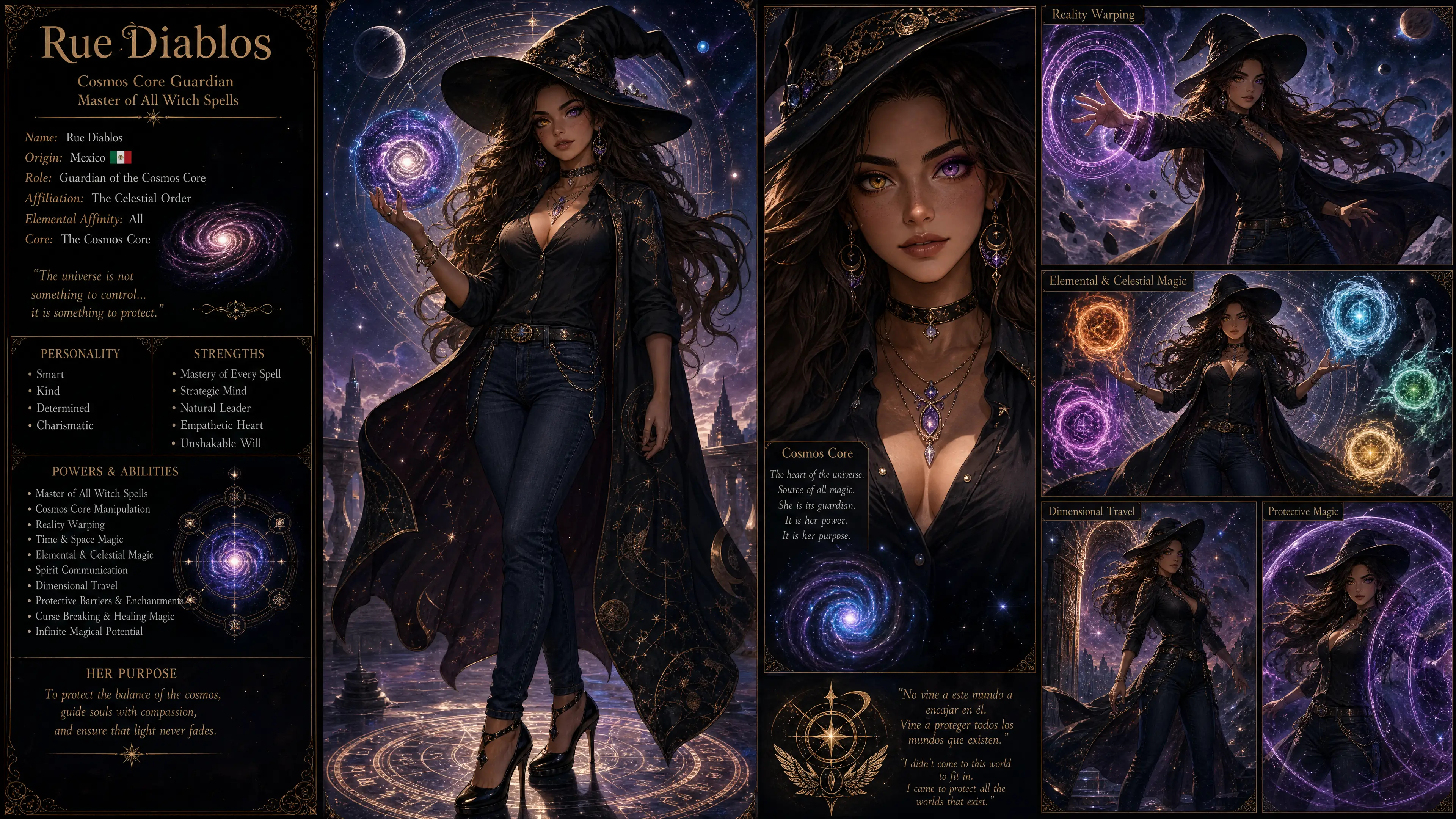 Mexican witch with cosmos core powers and witch hat