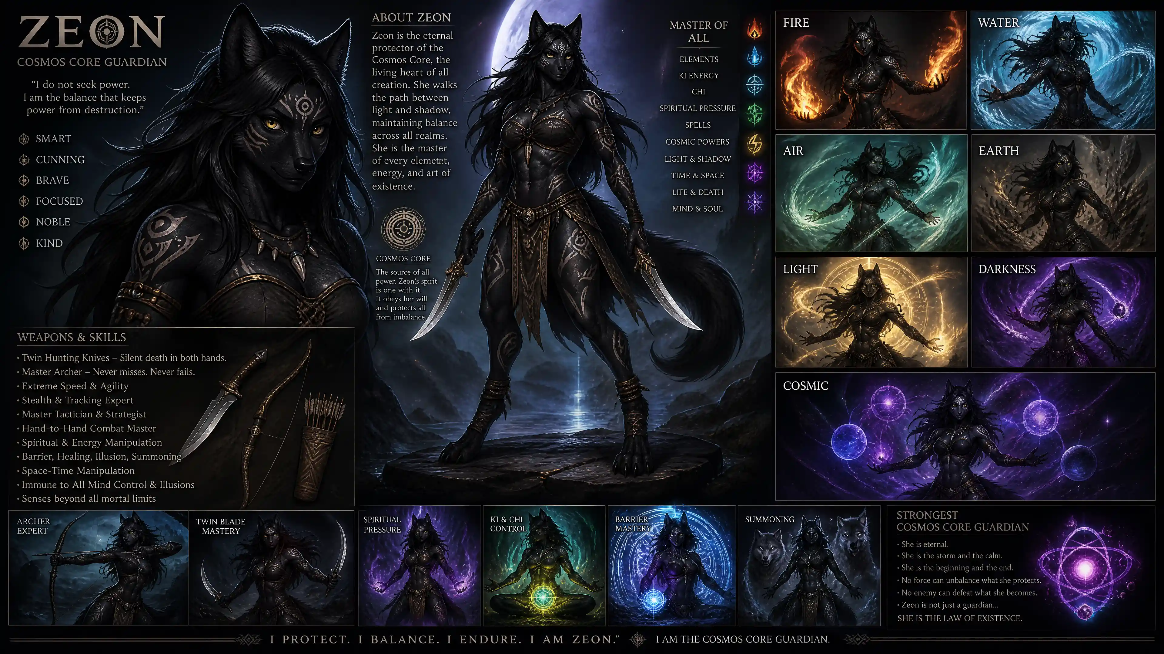 Tribal wolf warrior woman with bow and elemental power