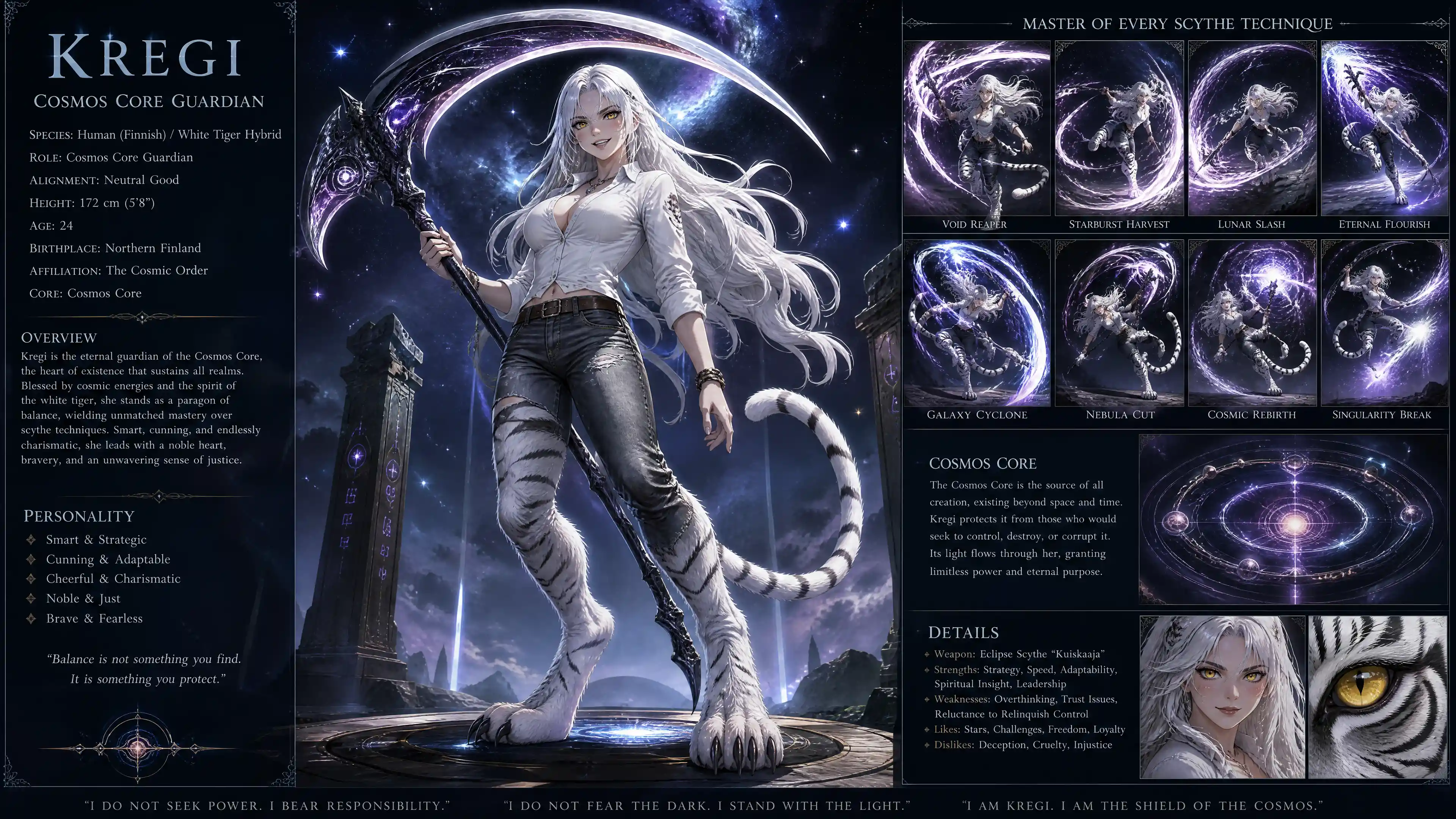 Silver haired Finnish woman with white tiger legs