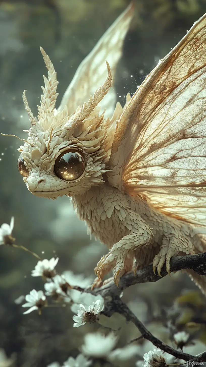 Small moth winged dragon with delicate floral decay