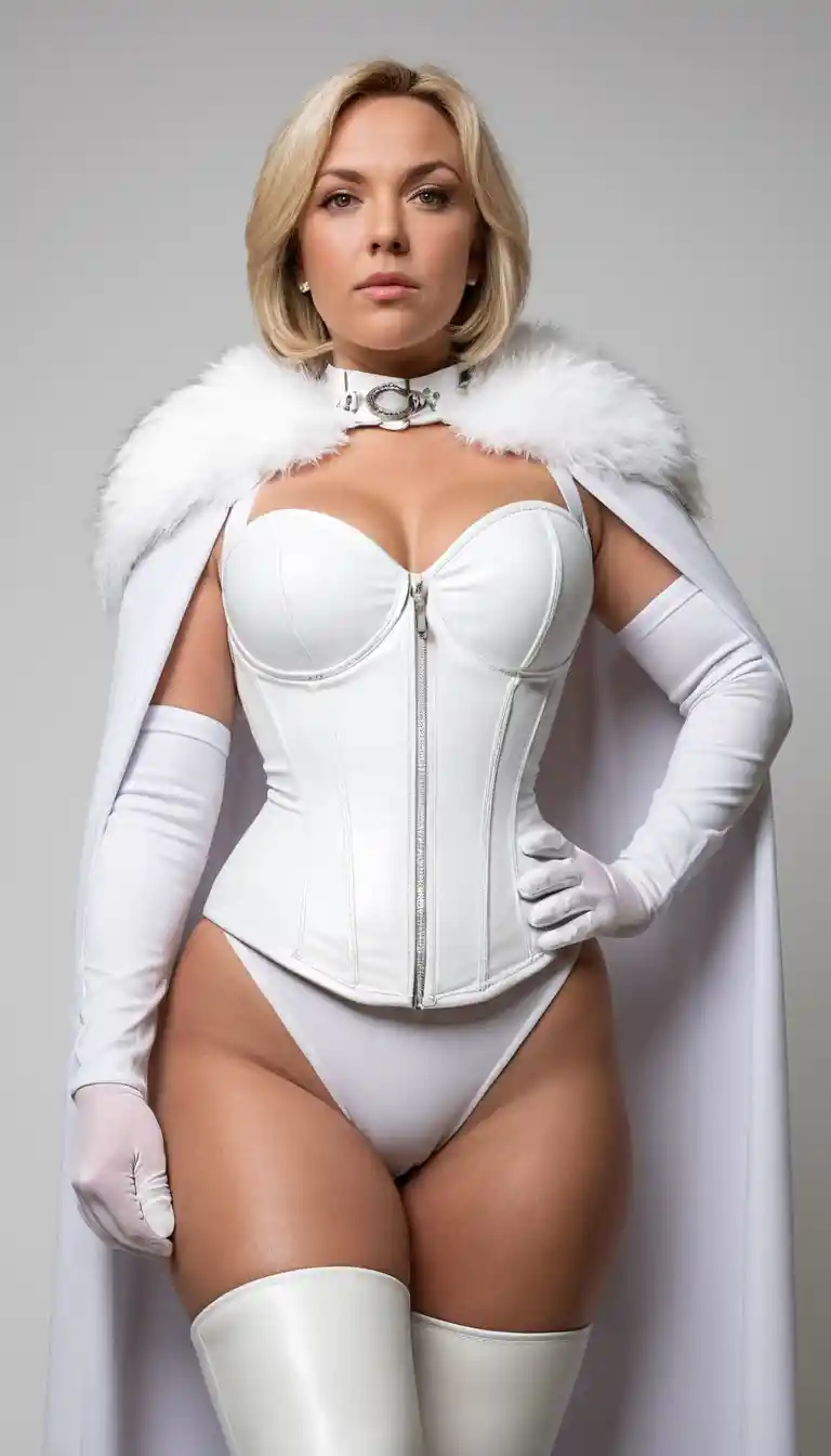 Confident woman in white costume casting crystal magic