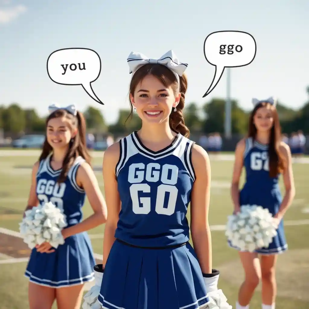 Cheer captain schoolgirl leading a spirited chant outdoors