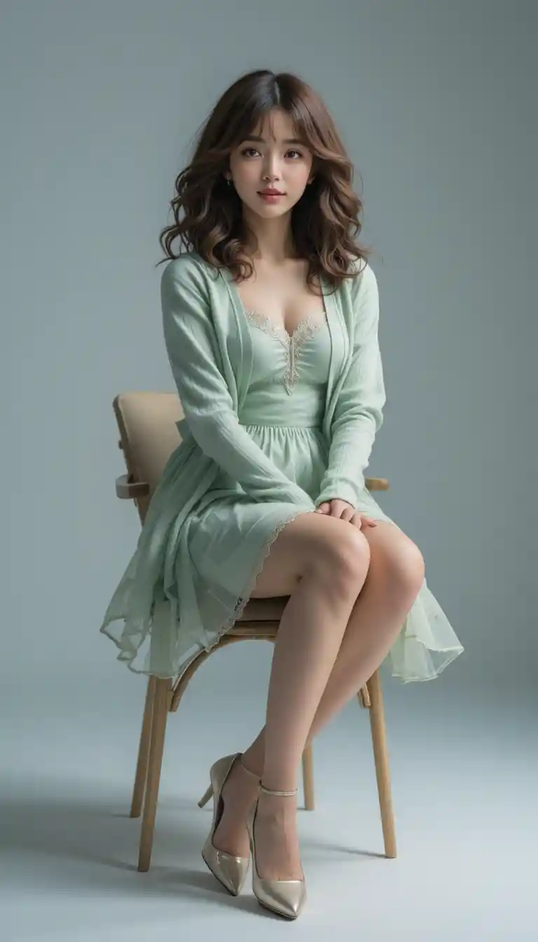Elegant woman seated in a chair with crossed legs